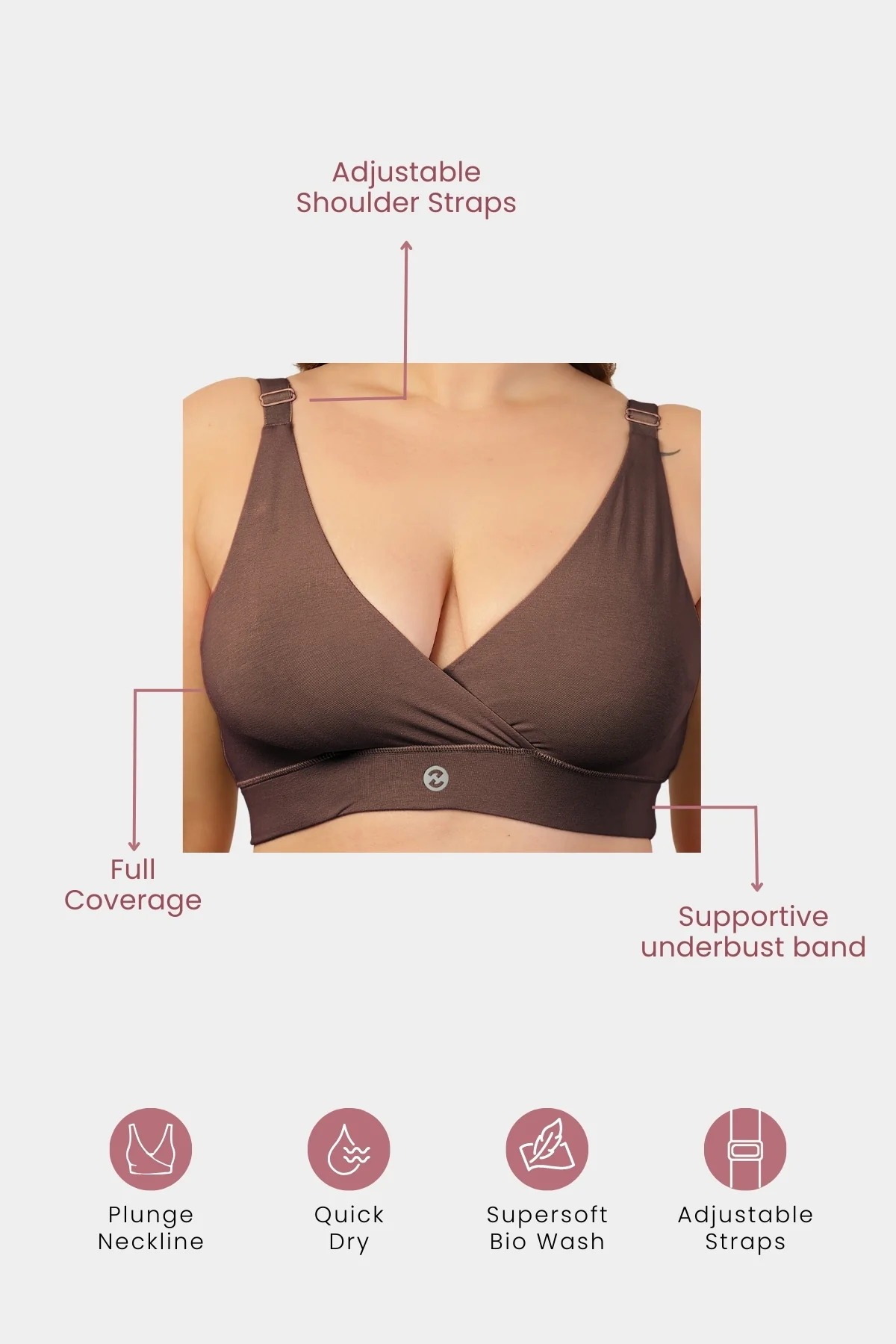 247 Extra Support Cotton Feeding Bra with Adjuster - Brown - Image 6
