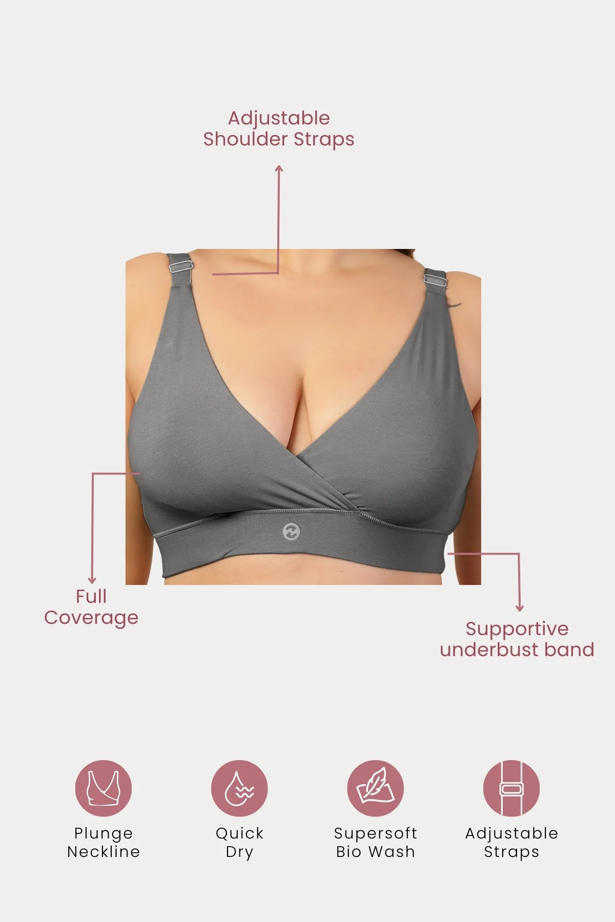 247 Extra Support Cotton Feeding Bra with Adjuster - Dark Grey - Image 13