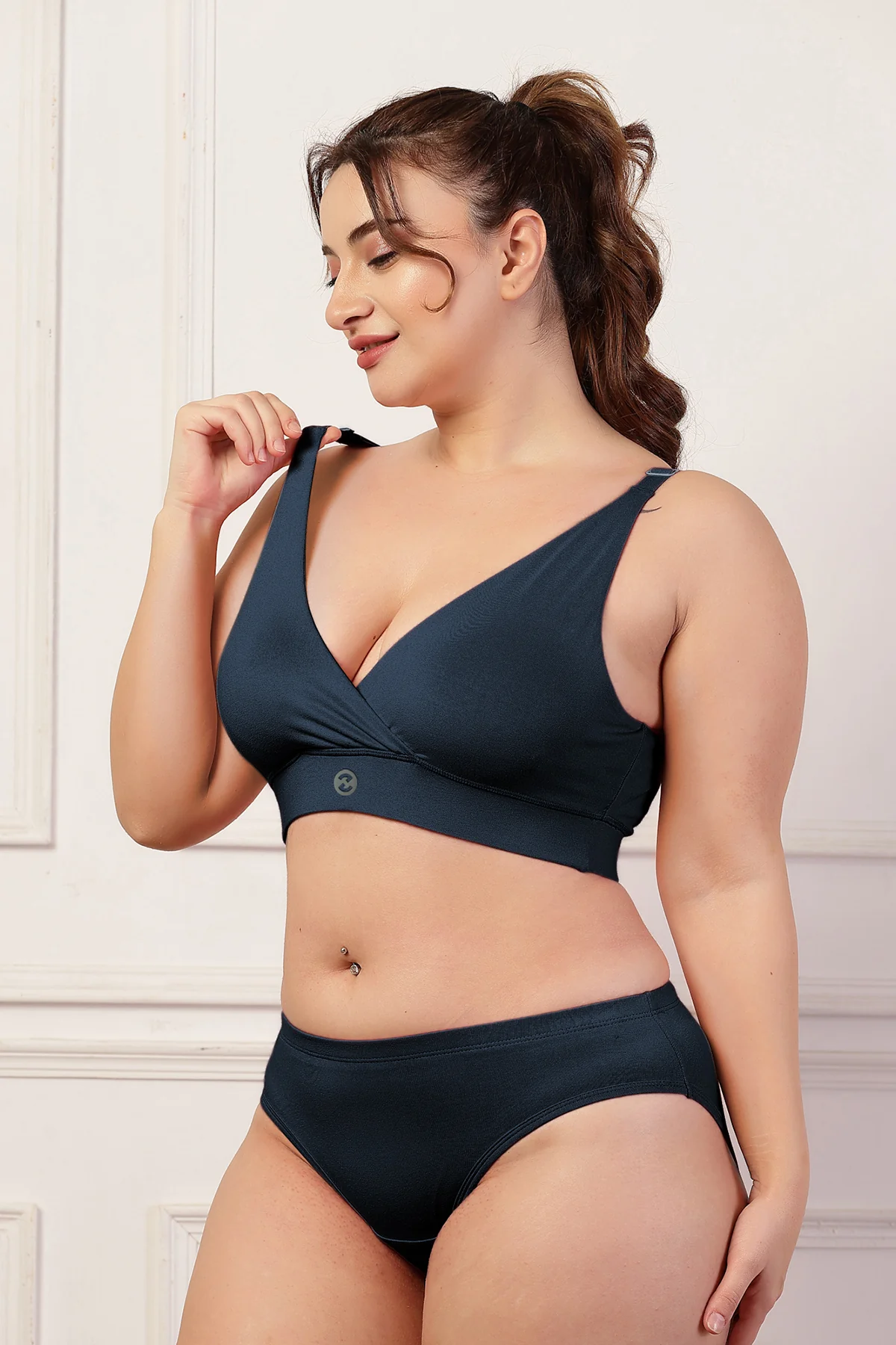 247 Extra Support Cotton Feeding Bra with Adjuster - Navy Blue - Image 10