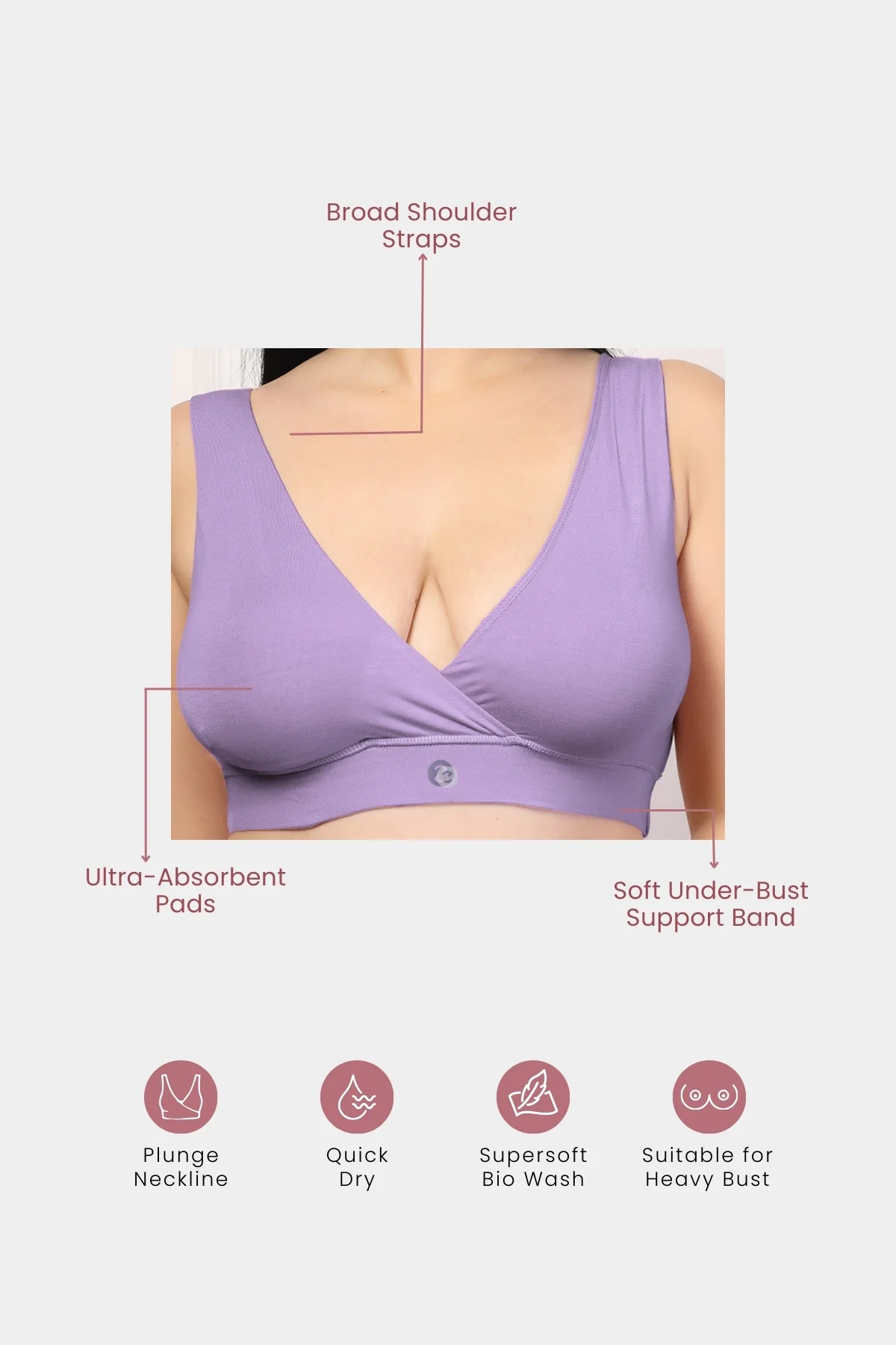 247 (Upgraded) Lavender Modal Padded Maternity Feeding Bra - Image 11