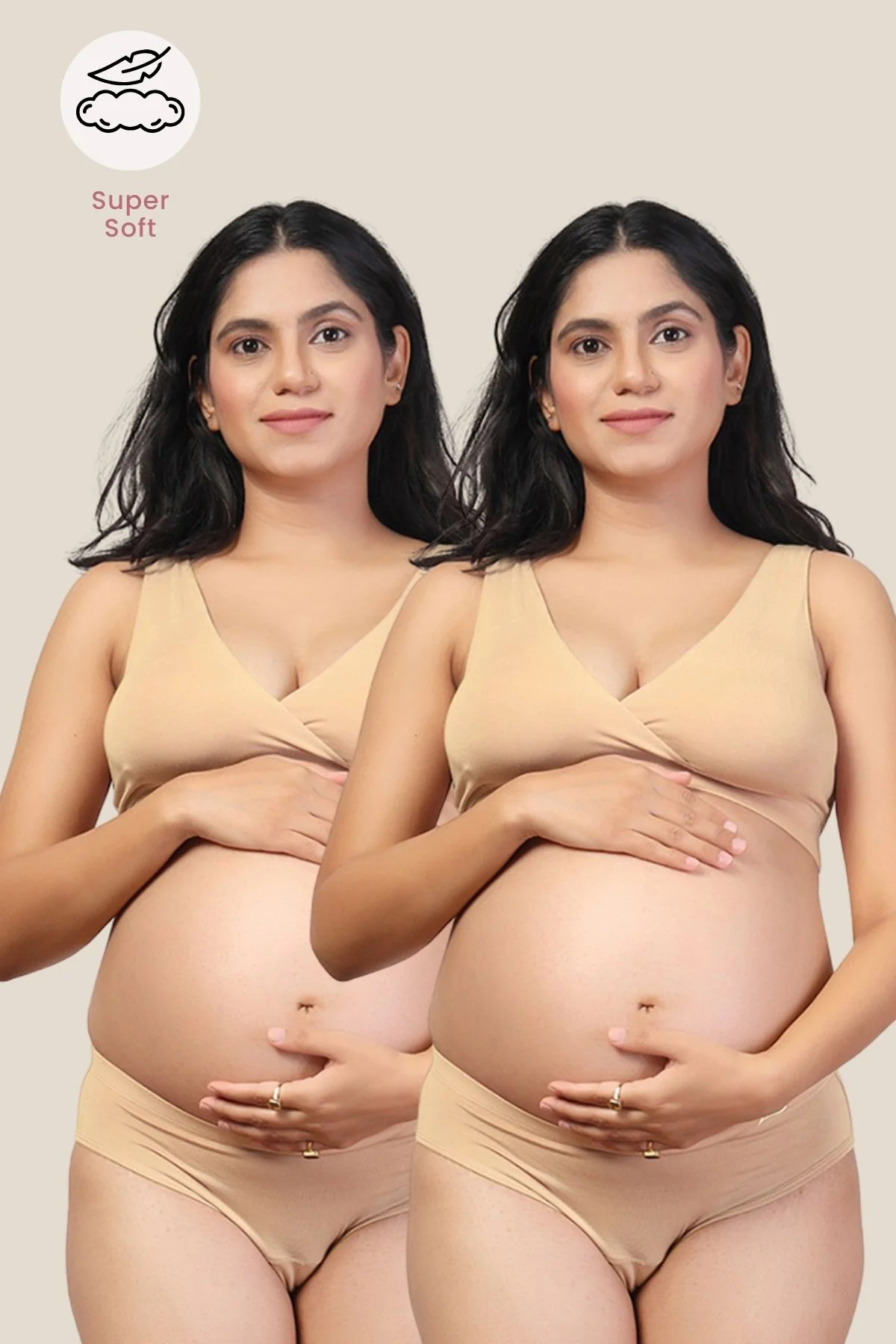 247 (Upgraded) Modal Pack of 2 Padded Maternity Feeding Bra (Skin)