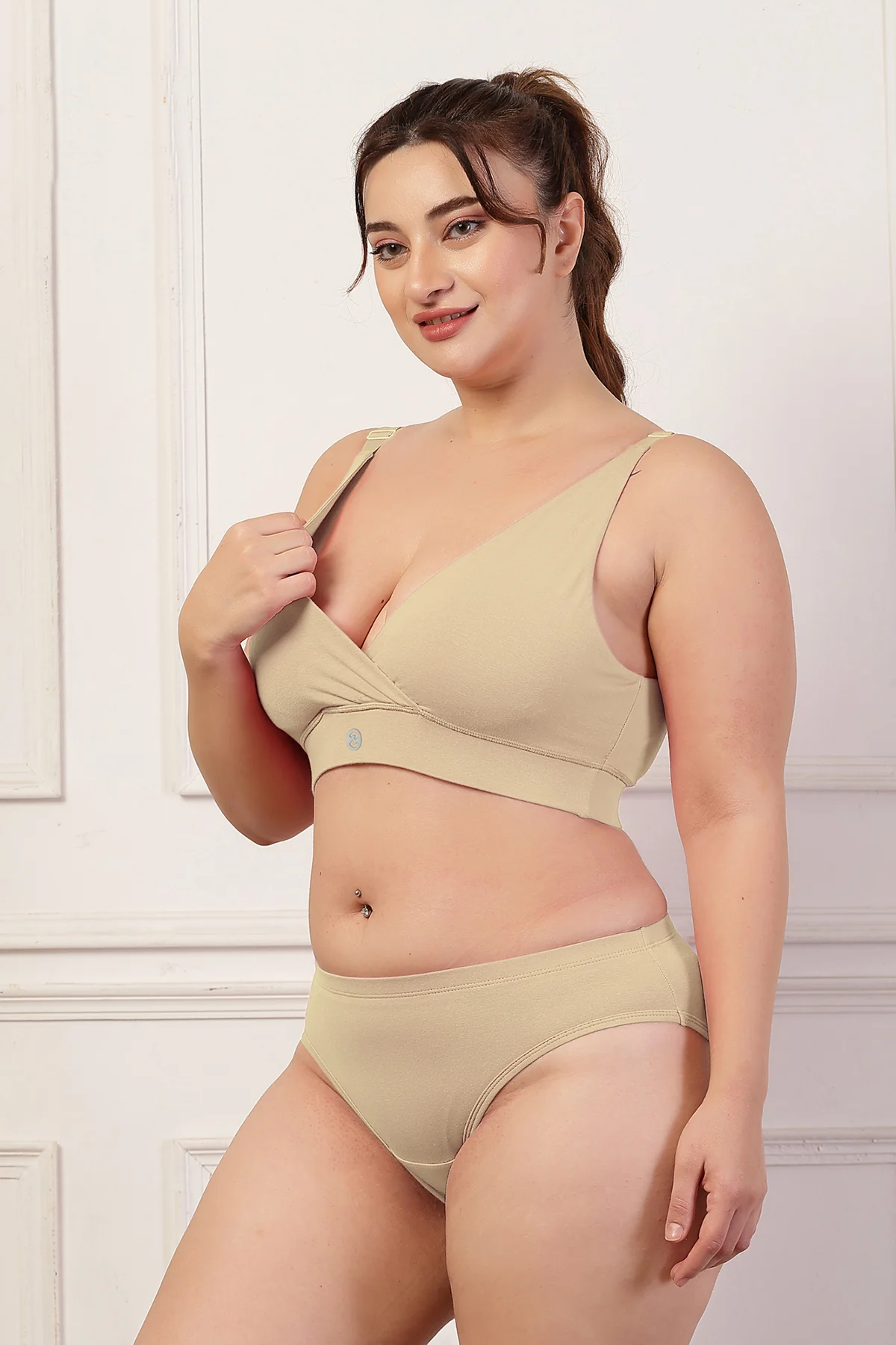 247 Pack Of 2 Extra Support Cotton Feeding Bra with Adjuster - (Navy, Skin) - Image 8