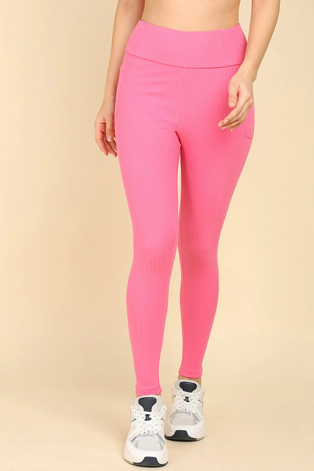 All Over Ribbed Cotton Pink Mom Legging - Image 10