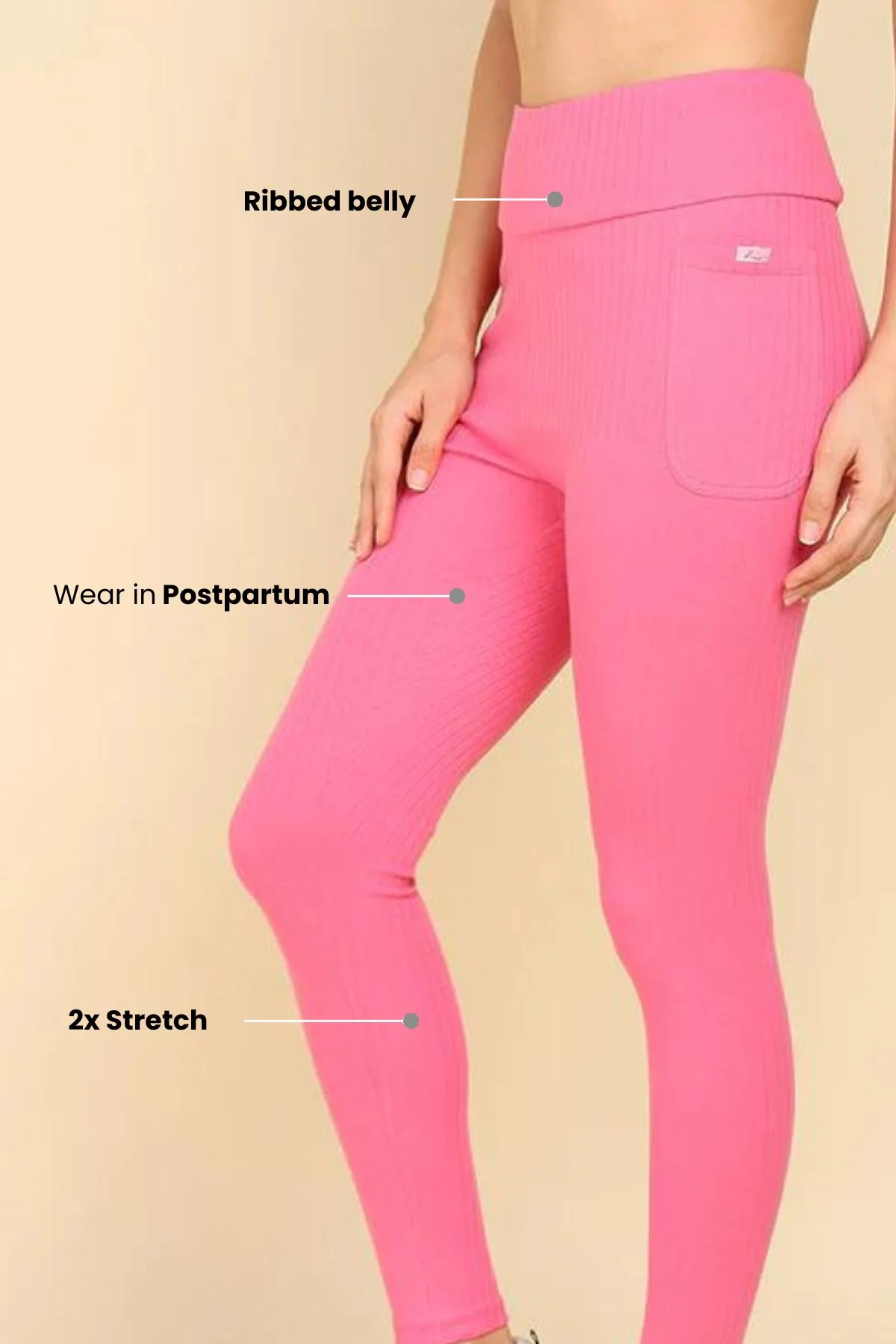 All Over Ribbed Cotton Pink Mom Legging - Image 3