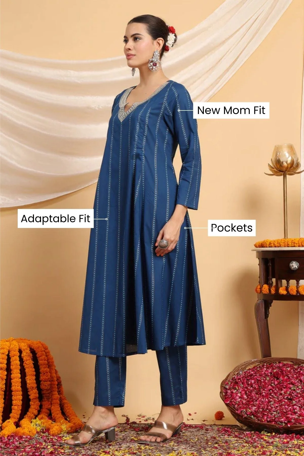 Azure Blue Essence Mirror Reflections Festive Maternity Feeding Suit Set - Image 14