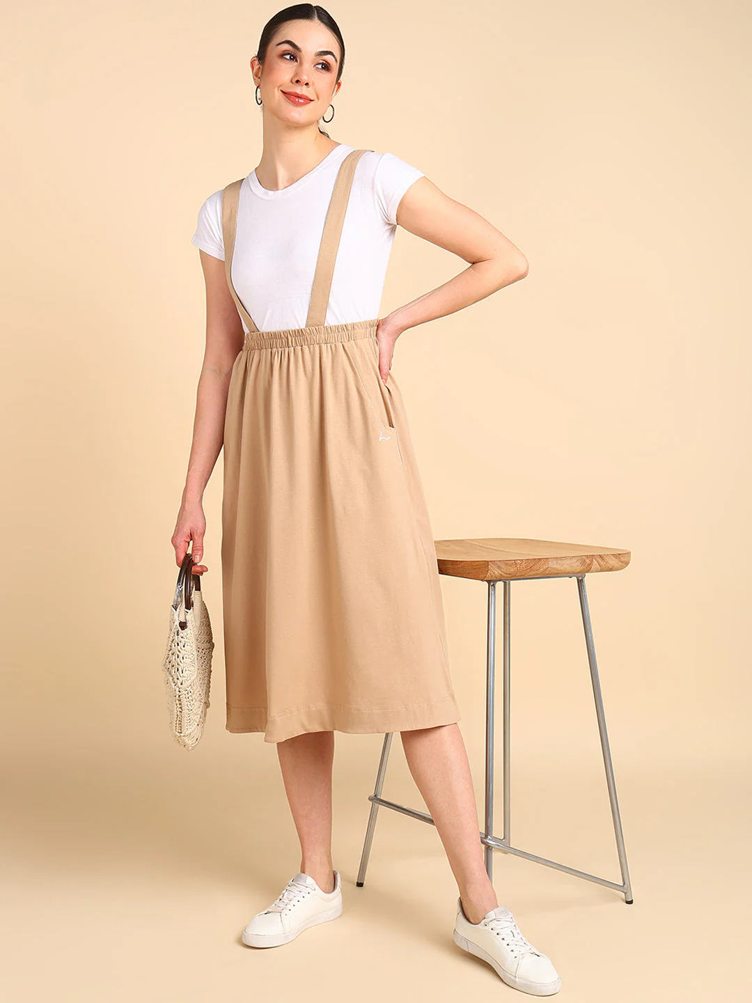 Beige 100% Cotton Jersey Pregnancy Skirt with Detachable Strap & Pockets - Image 14