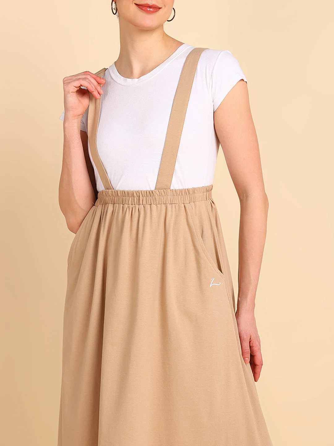 Beige 100% Cotton Jersey Pregnancy Skirt with Detachable Strap & Pockets - Image 17