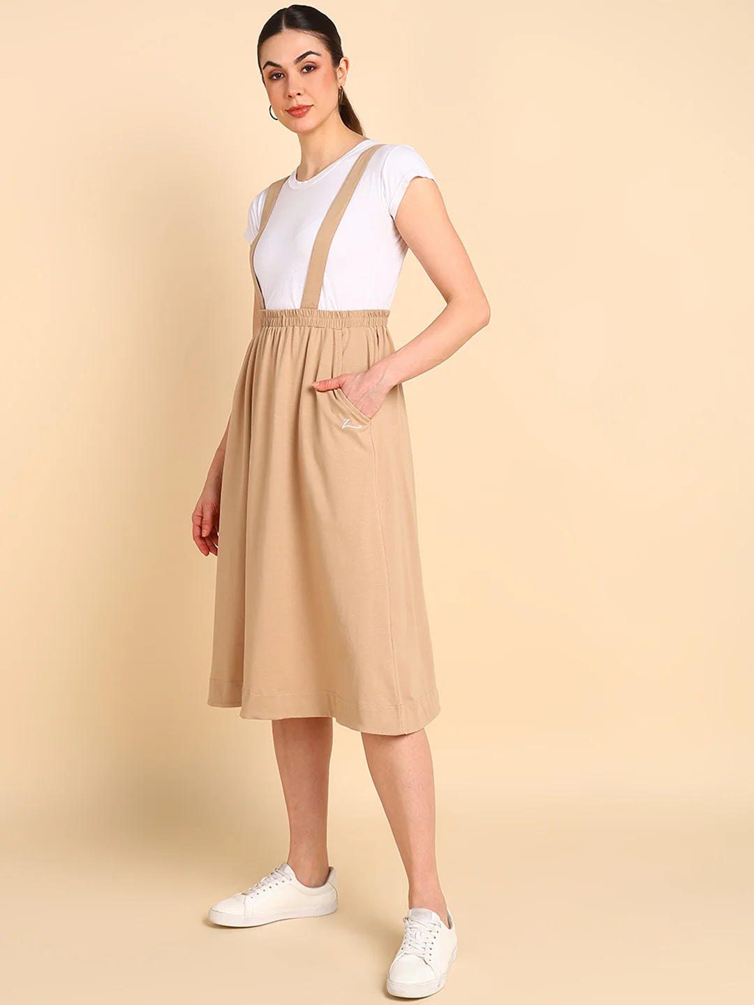 Beige 100% Cotton Jersey Pregnancy Skirt with Detachable Strap & Pockets - Image 5