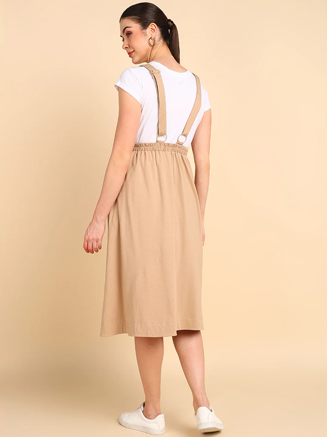 Beige 100% Cotton Jersey Pregnancy Skirt with Detachable Strap & Pockets - Image 7