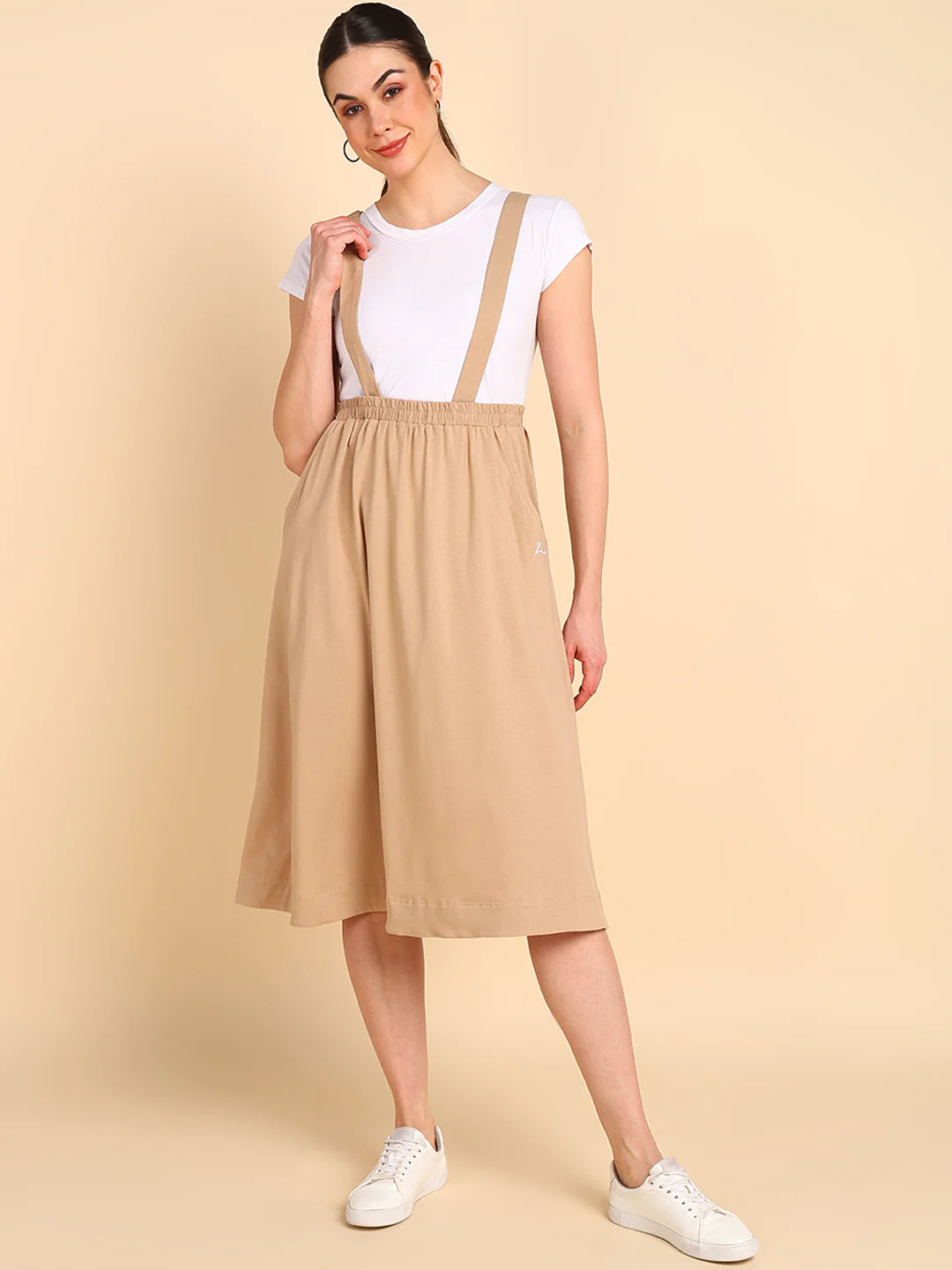 Beige 100% Cotton Jersey Pregnancy Skirt with Detachable Strap & Pockets - Image 8