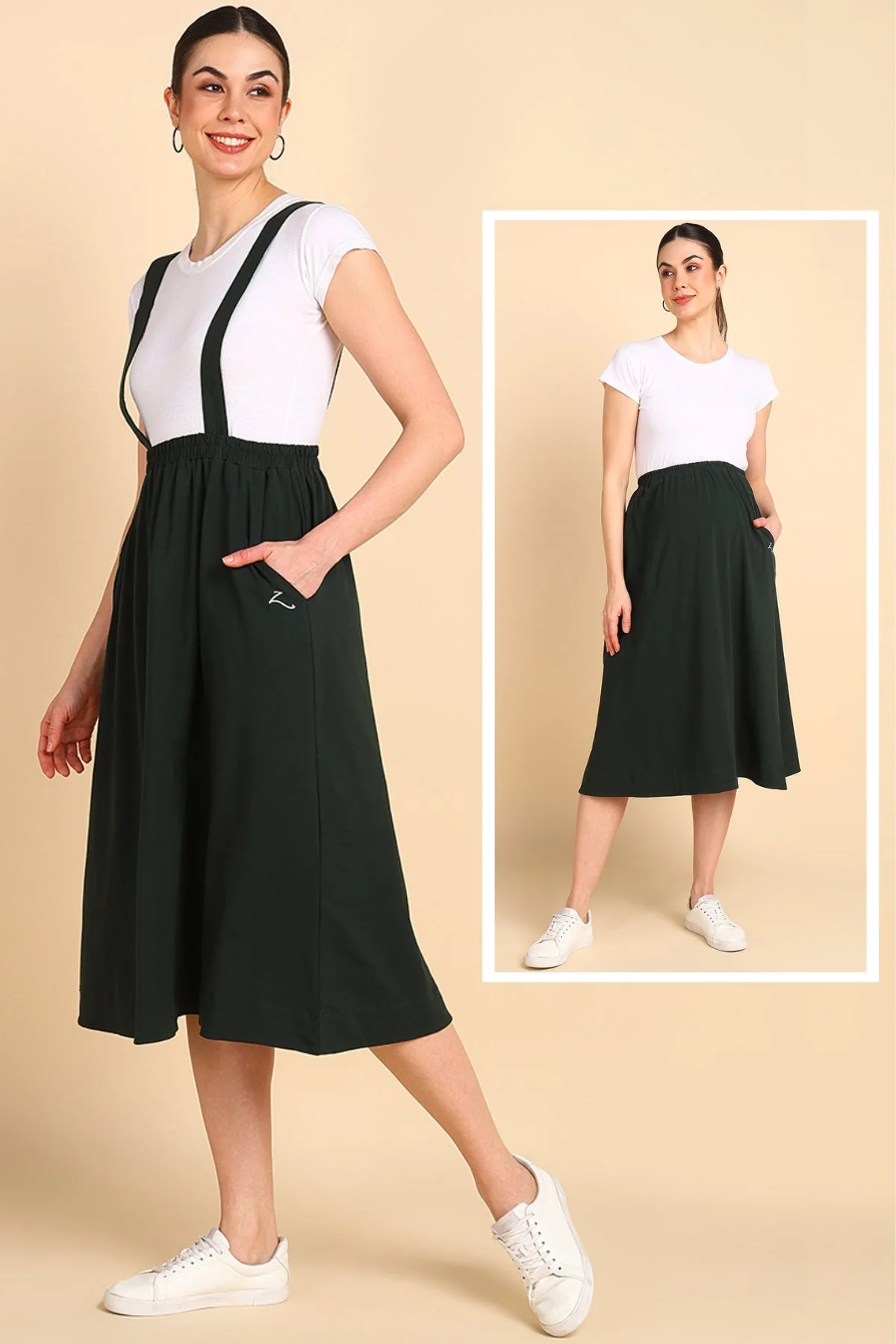 Bottle Green 100% Cotton Jersey Maternity Skirt with Detachable Strap & Pockets - Image 9