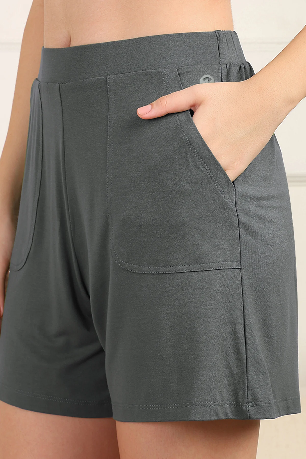Charcoal Grey Maternity Nursing Top & Shorts Set - Image 6