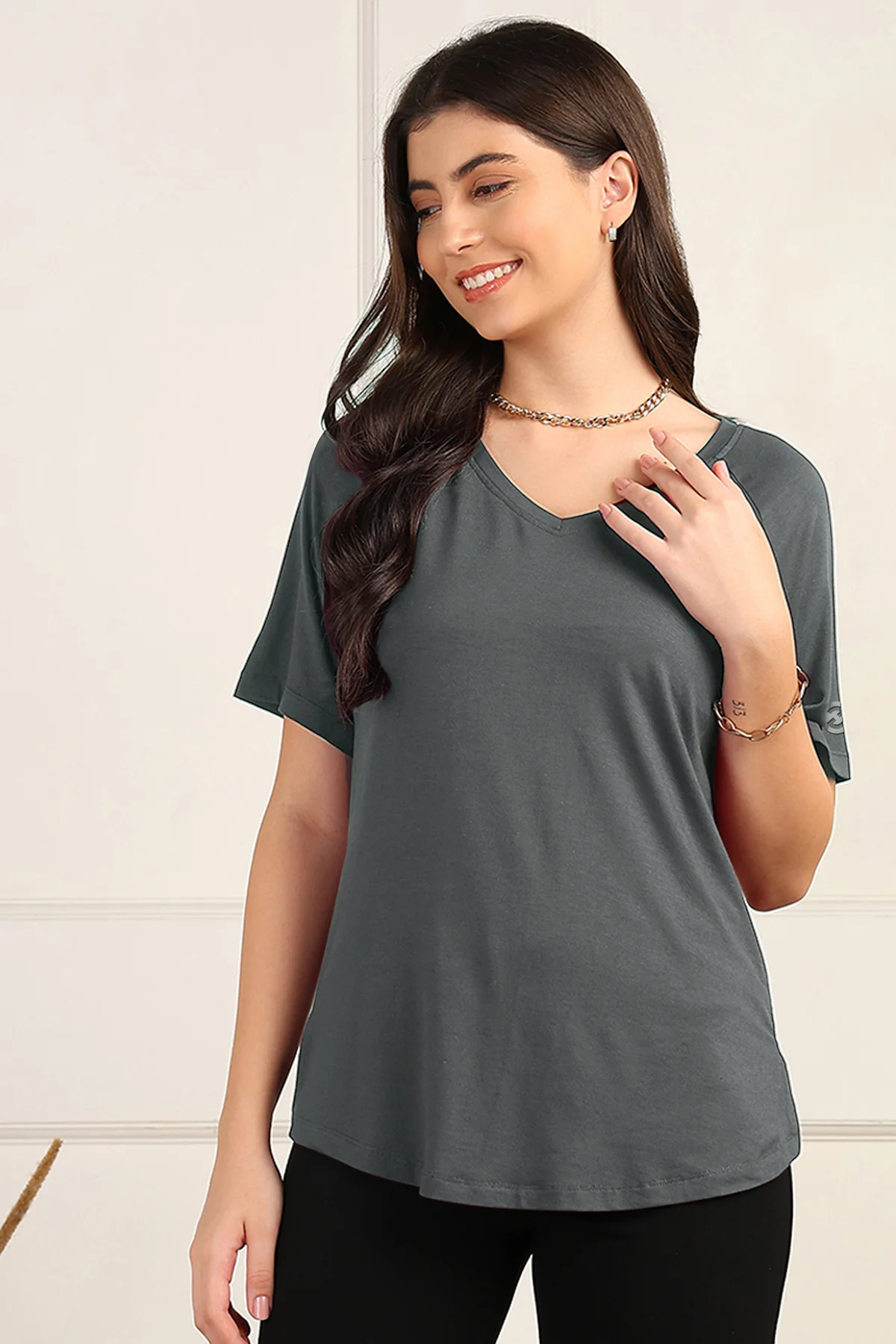 Charcoal Grey Maternity Nursing Top & Shorts Set - Image 7