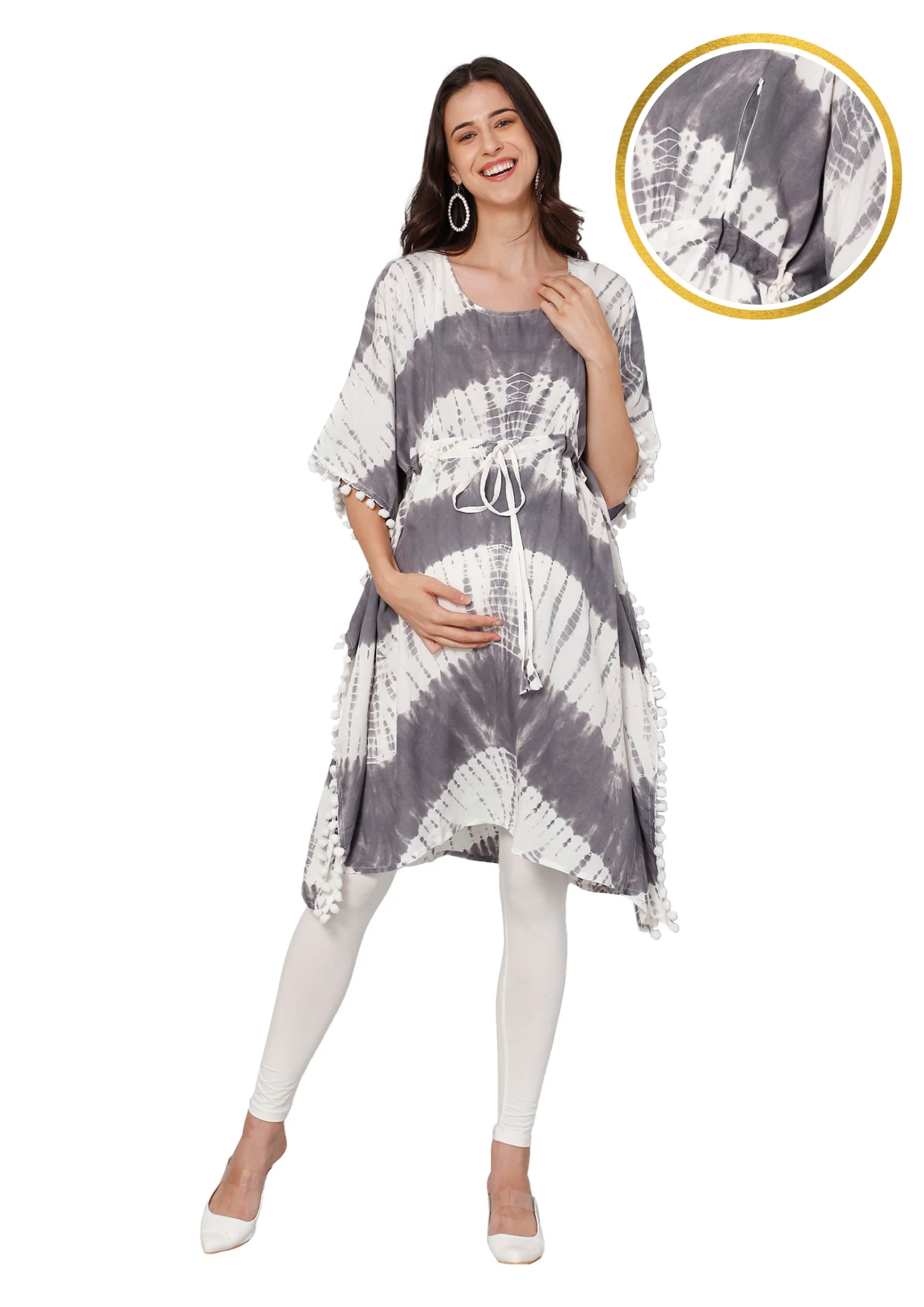 Silvery Maternity Nursing Kaftan Long Top
