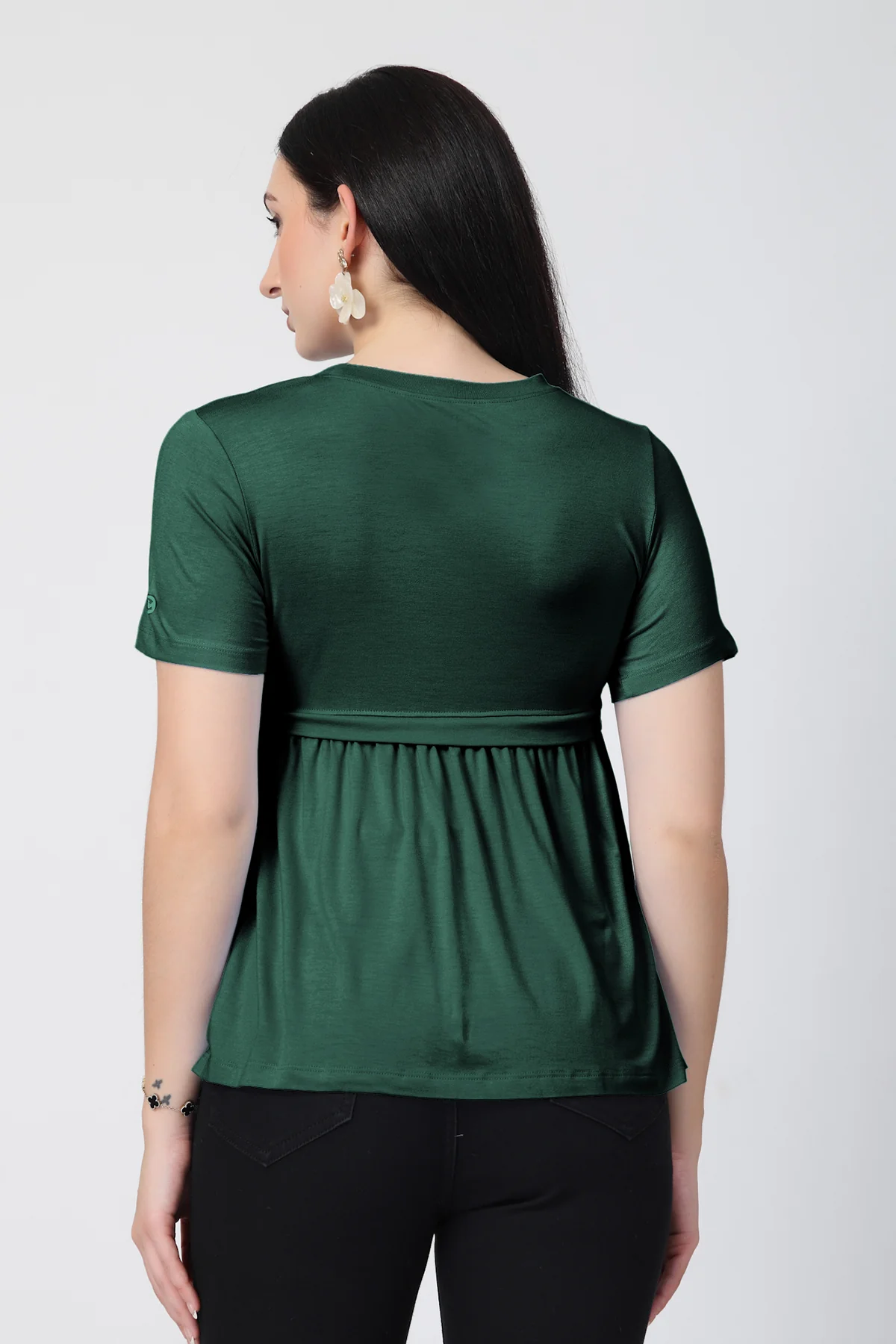 Deep Emerald Maternity Zipless Feeding Gathered Top - Image 3