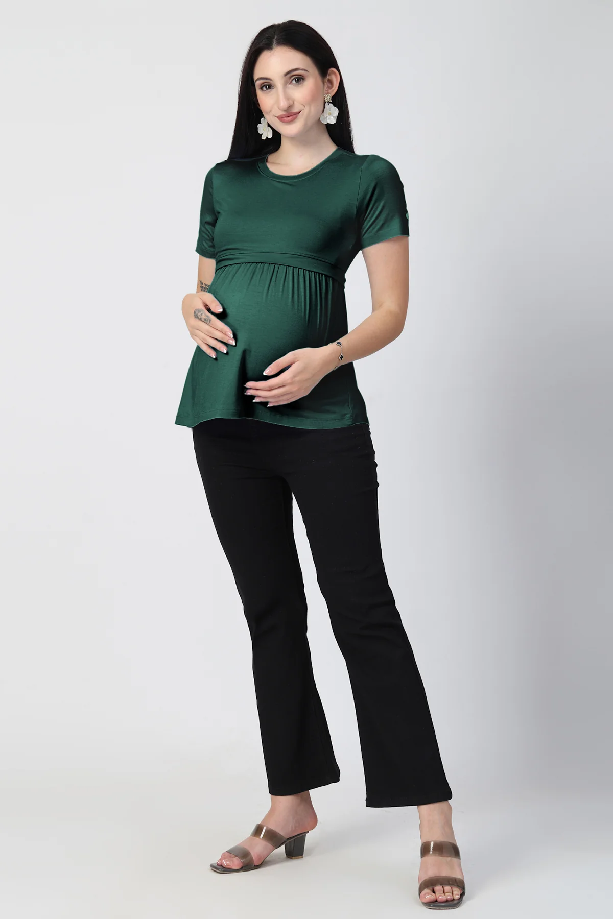 Deep Emerald Maternity Zipless Feeding Gathered Top - Image 4