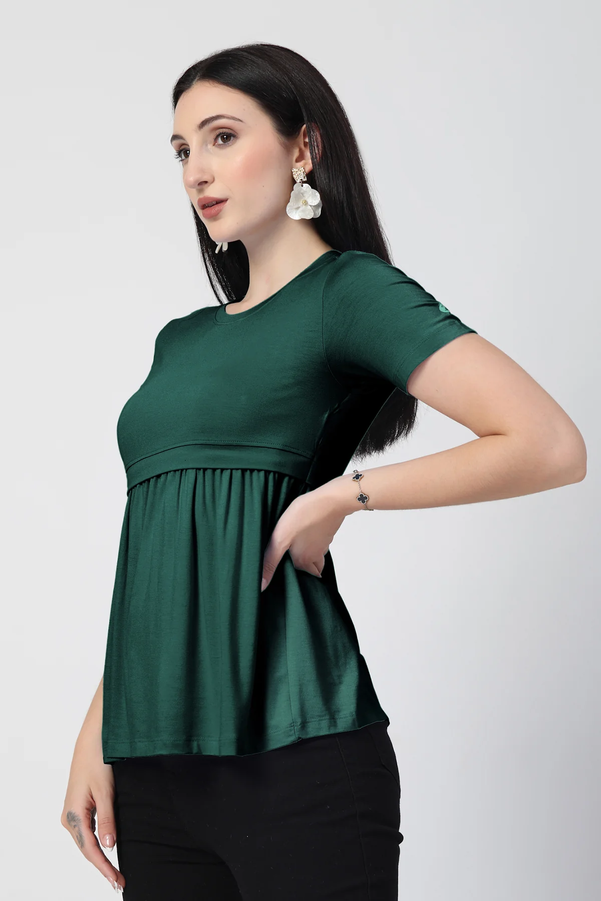 Deep Emerald Maternity Zipless Feeding Gathered Top - Image 5