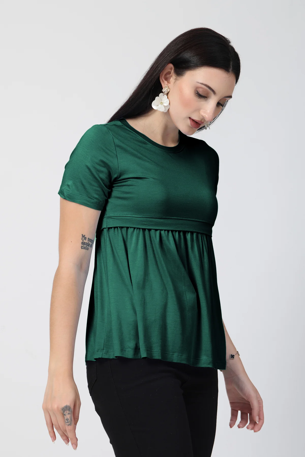Deep Emerald Maternity Zipless Feeding Gathered Top - Image 6