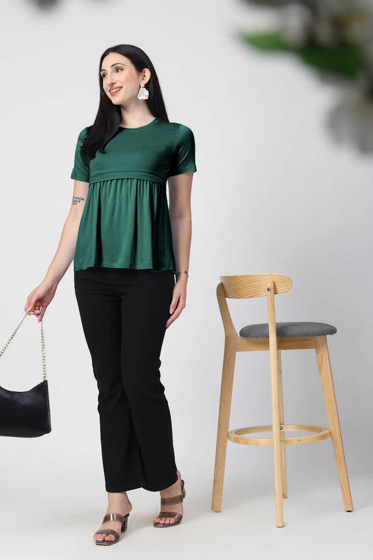 Deep Emerald Maternity Zipless Feeding Gathered Top - Image 7