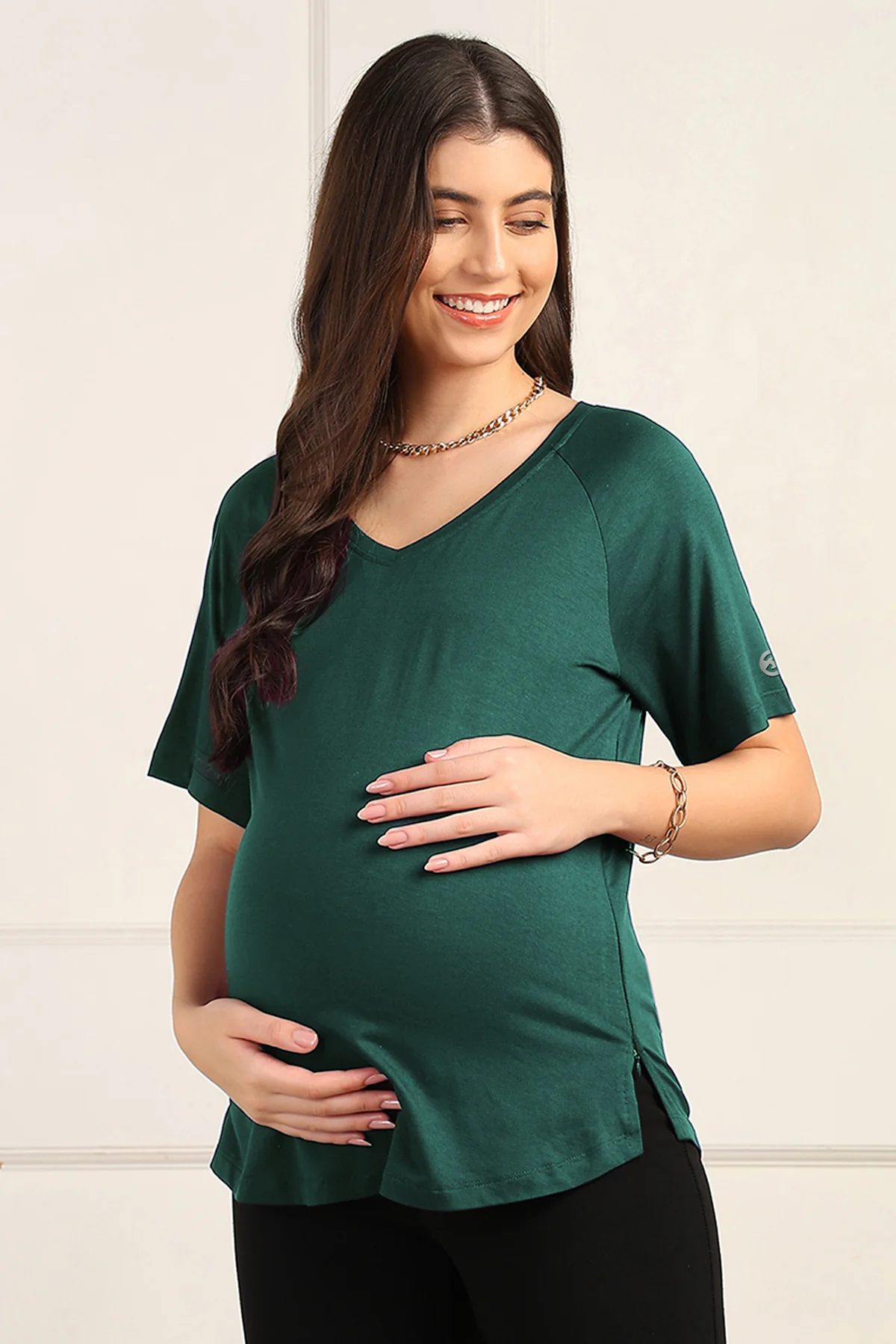 Deep Emerald Solid Nursing Top with Side Zip Access - Image 5