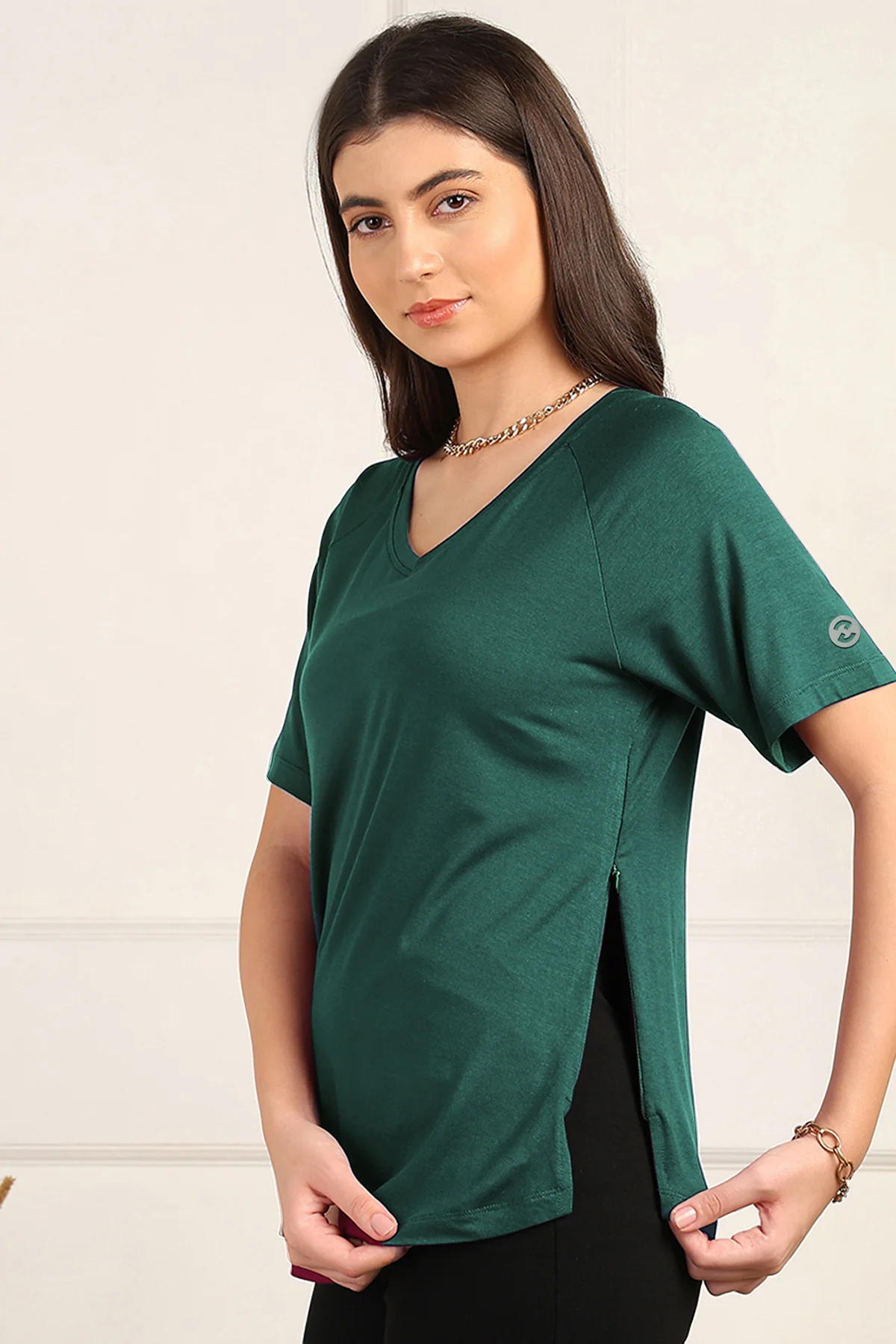 Deep Emerald Solid Nursing Top with Side Zip Access - Image 6
