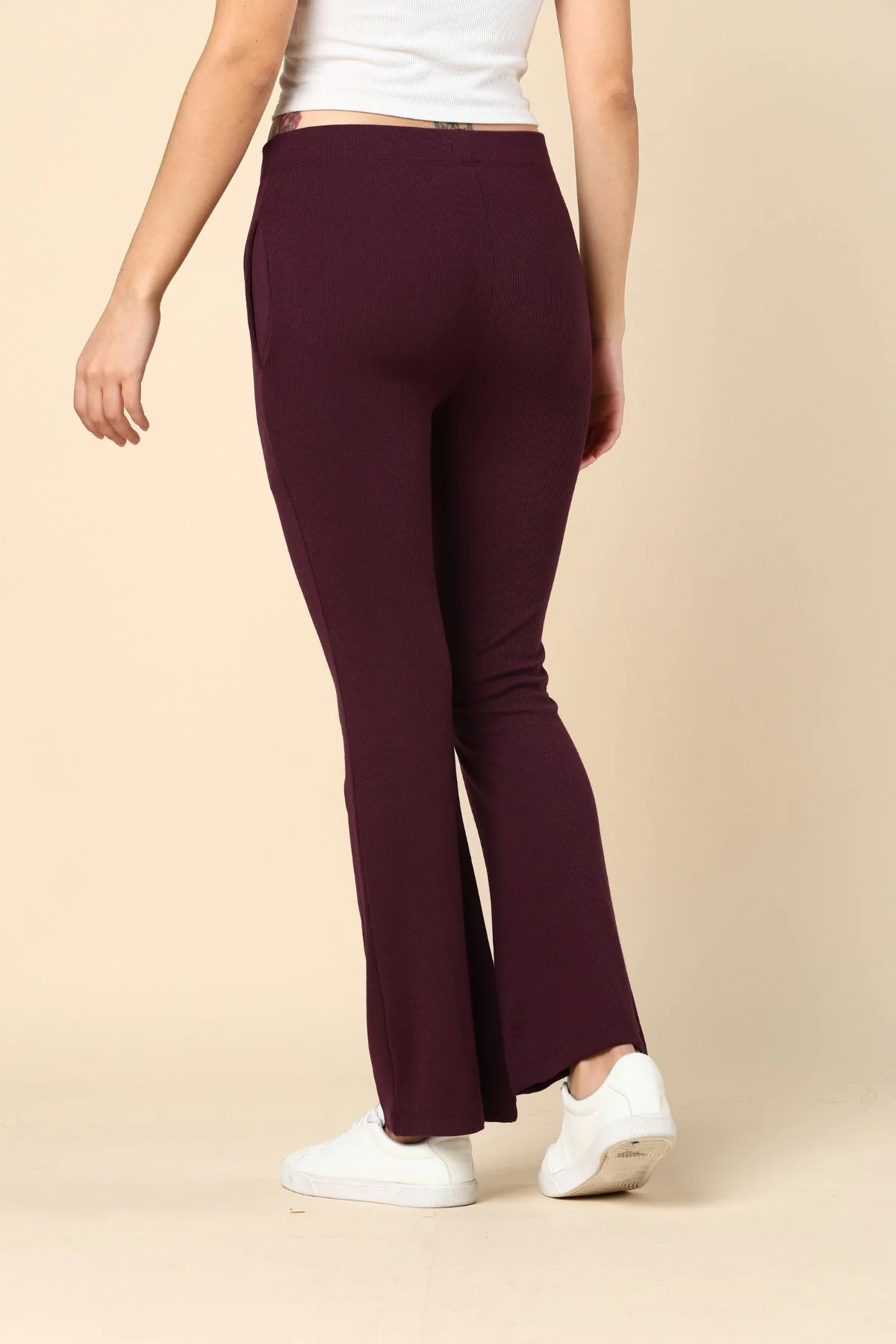 Wine Ribbed Pregnancy Lounge Pants with 2 Pockets - Image 5