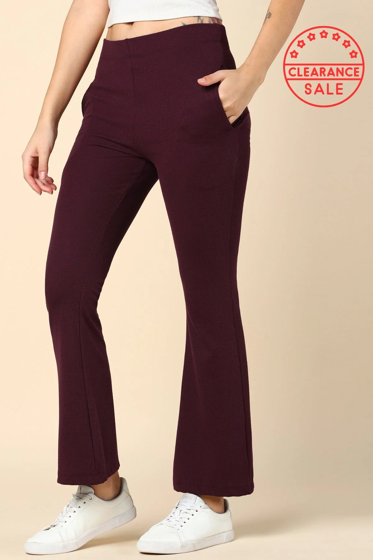 Wine Ribbed Pregnancy Lounge Pants with 2 Pockets - Image 6