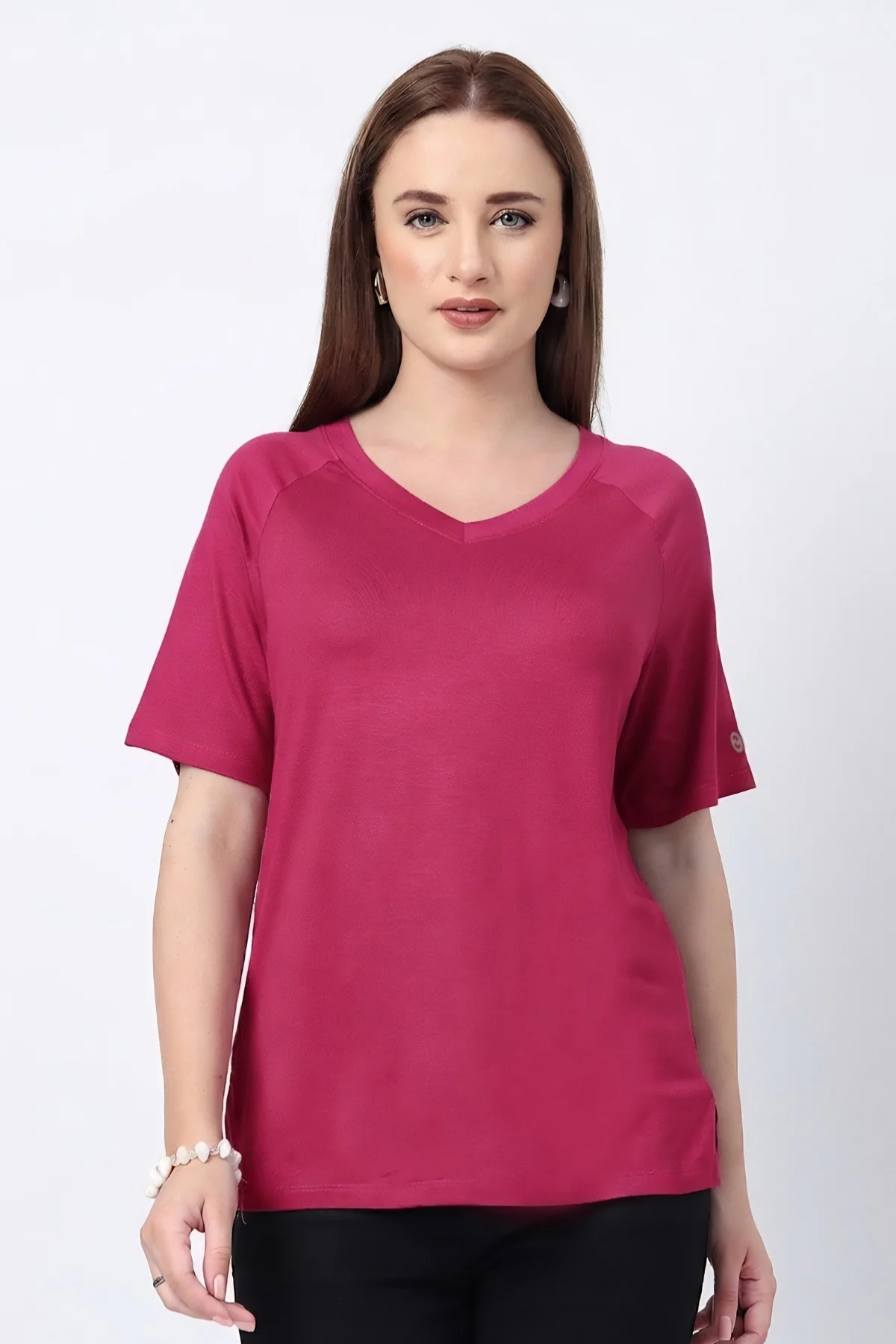 Deep Rose Solid Nursing Top with Side Zip Access - Image 3