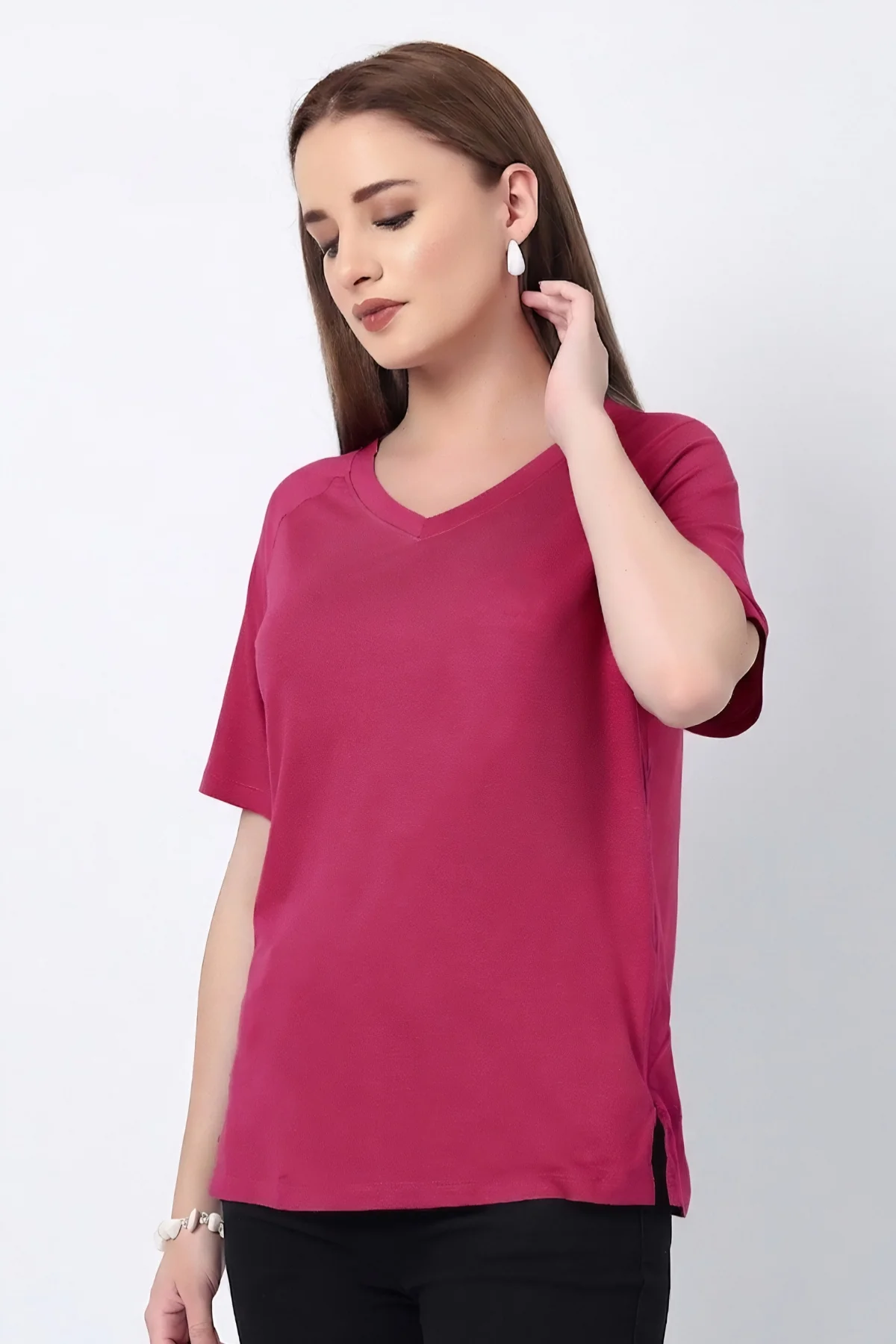 Deep Rose Solid Nursing Top with Side Zip Access - Image 4