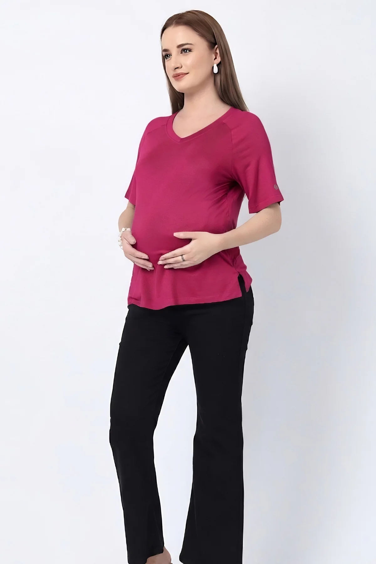 Deep Rose Solid Nursing Top with Side Zip Access - Image 5