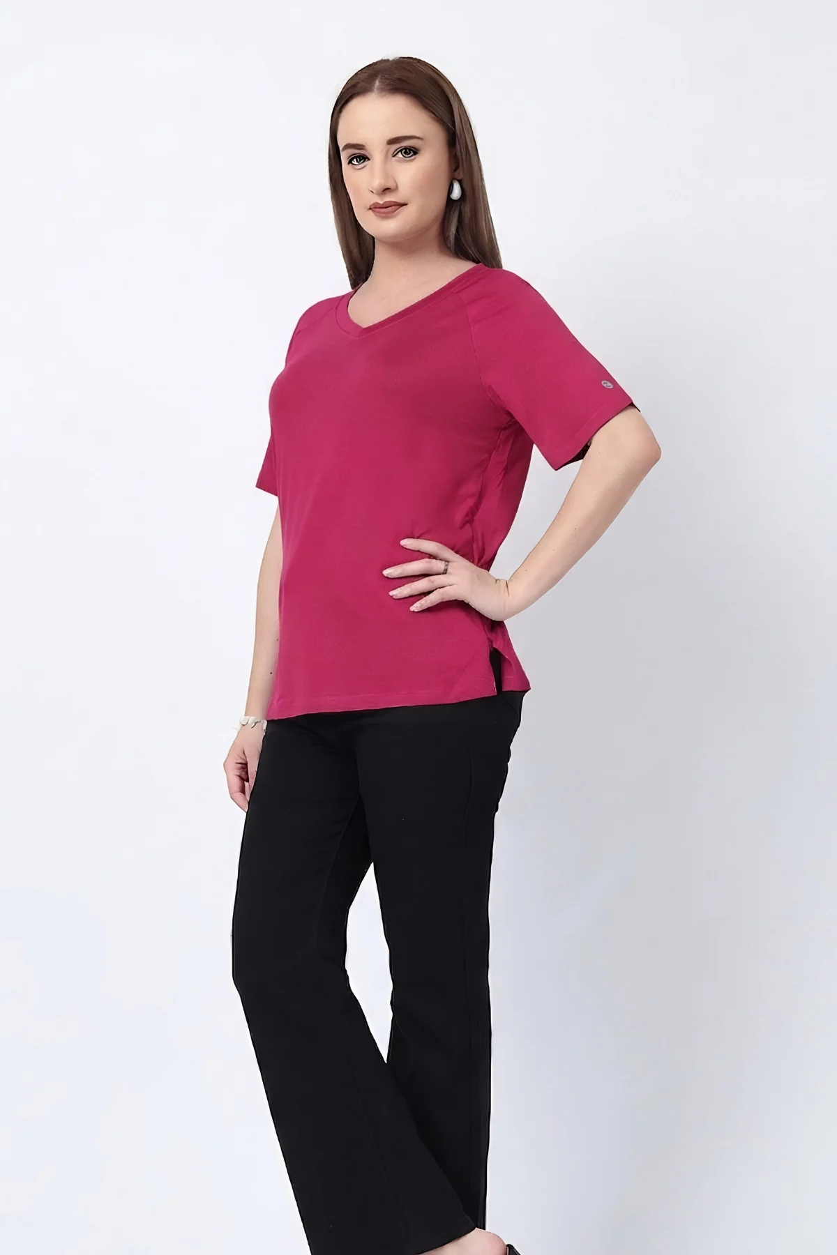 Deep Rose Solid Nursing Top with Side Zip Access - Image 6