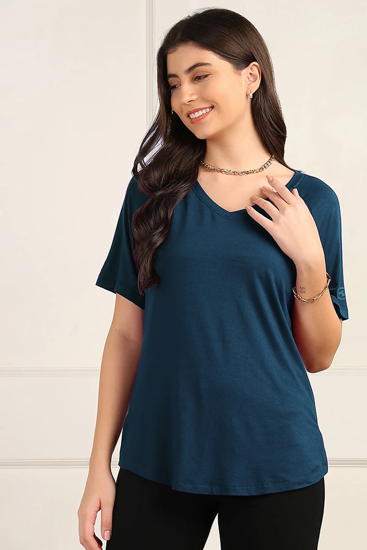 Deep Teal Solid Nursing Top with Side Zip Access - Image 5