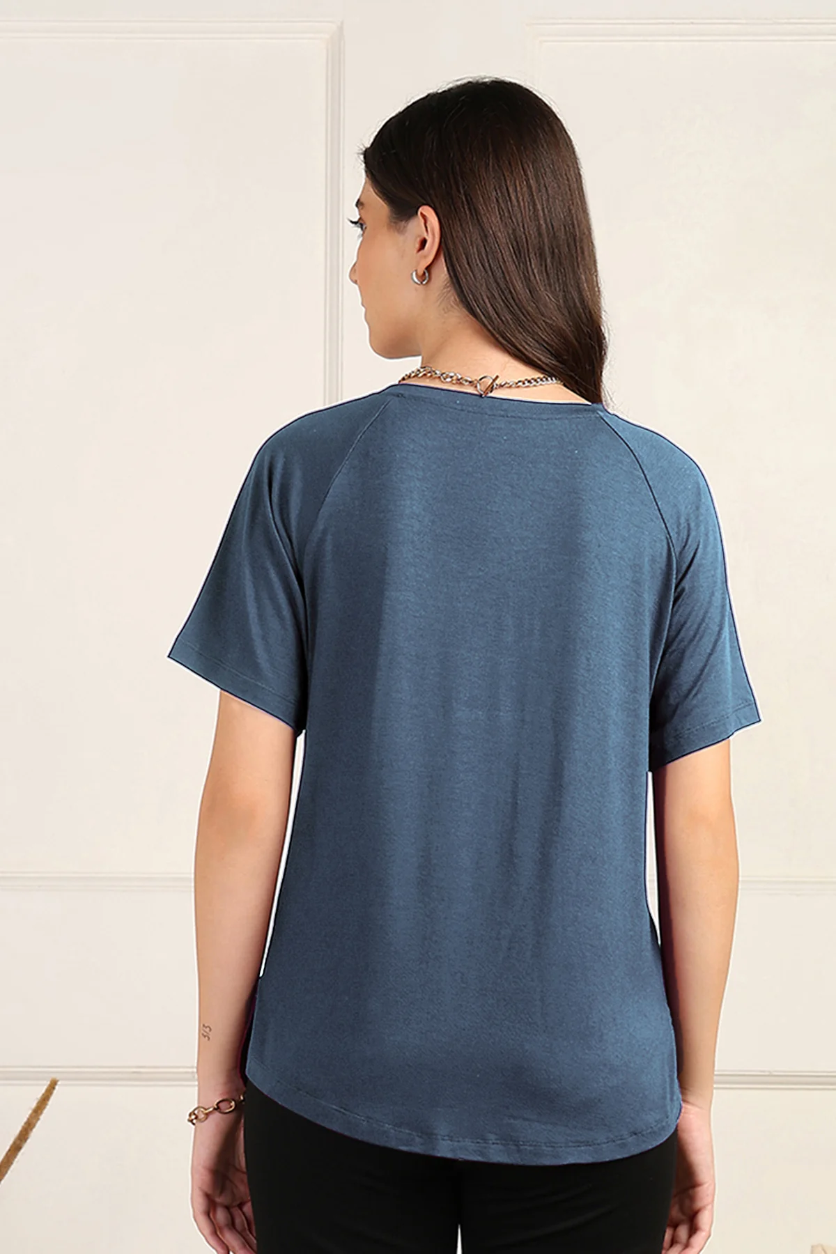 Denim Blue Solid Nursing Top with Side Zip Access - Image 4