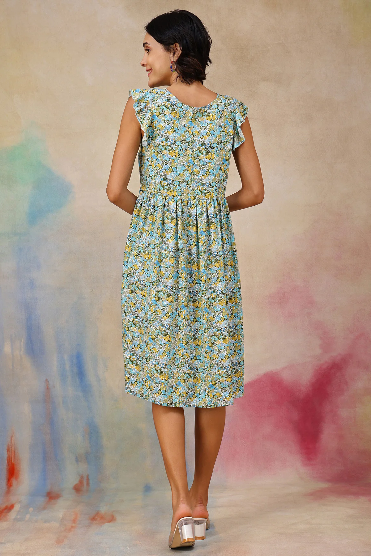 Ditsy Blue Floral Bloom Zip Feeding Dress - Image 4