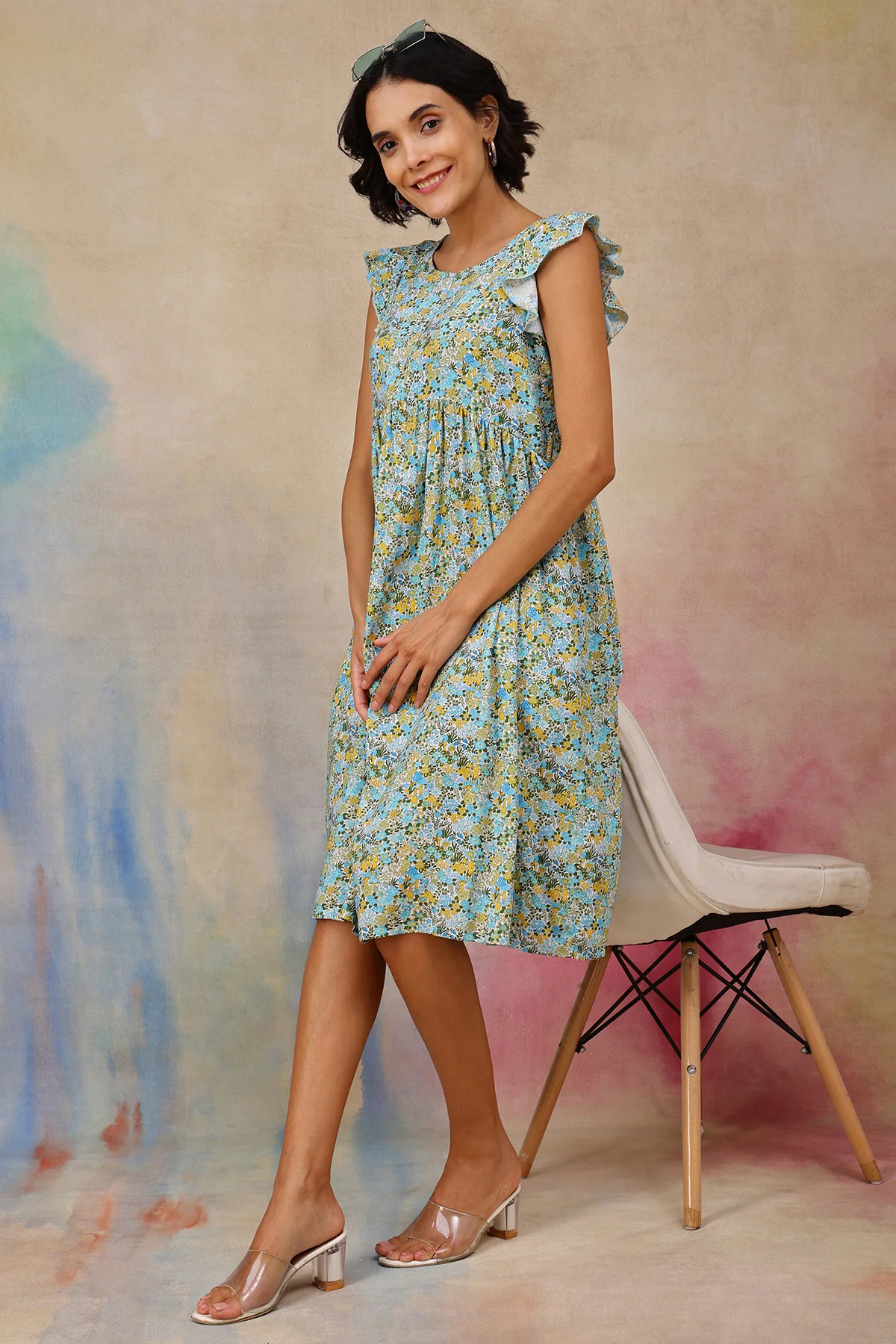 Ditsy Blue Floral Bloom Zip Feeding Dress - Image 5