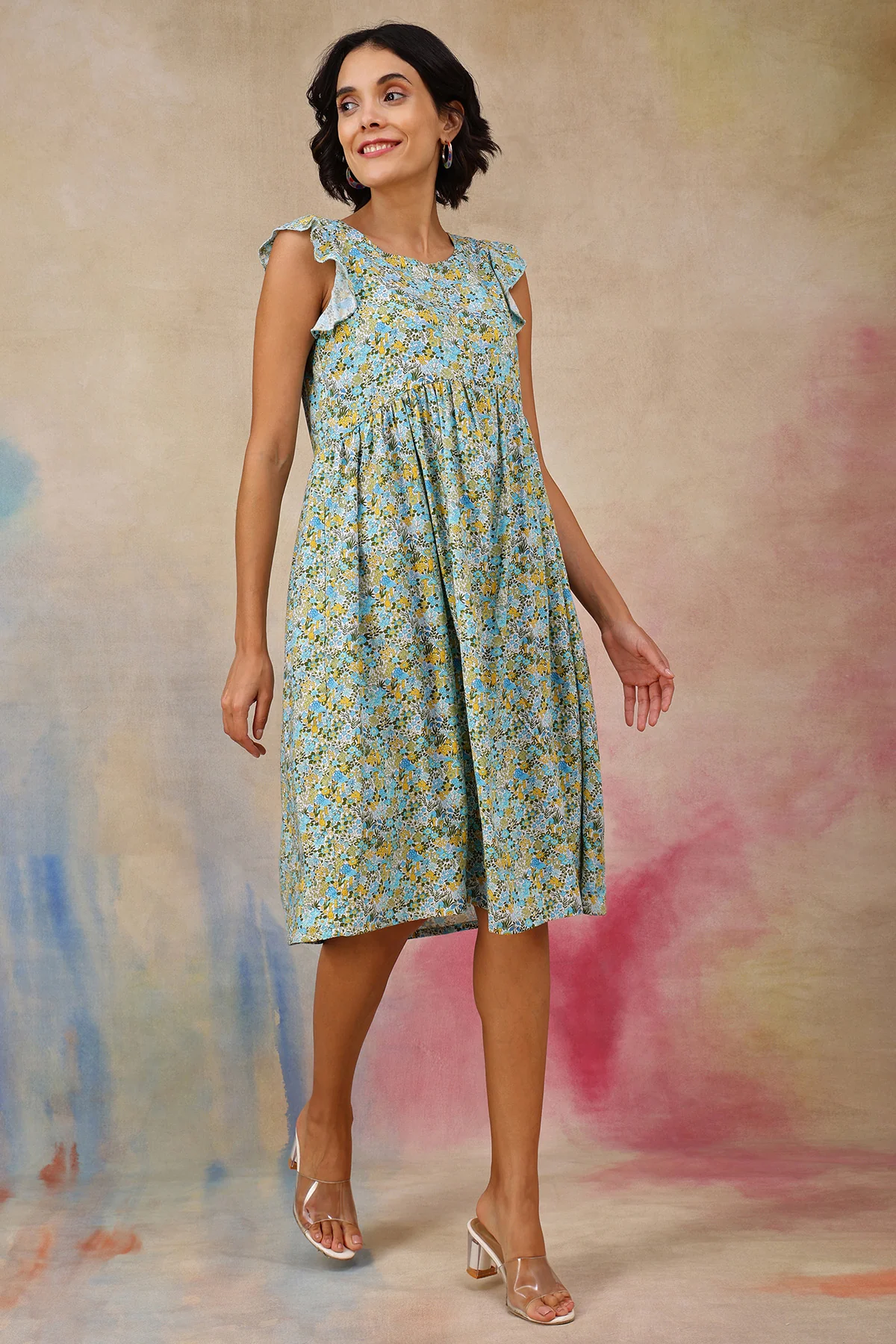 Ditsy Blue Floral Bloom Zip Feeding Dress - Image 7