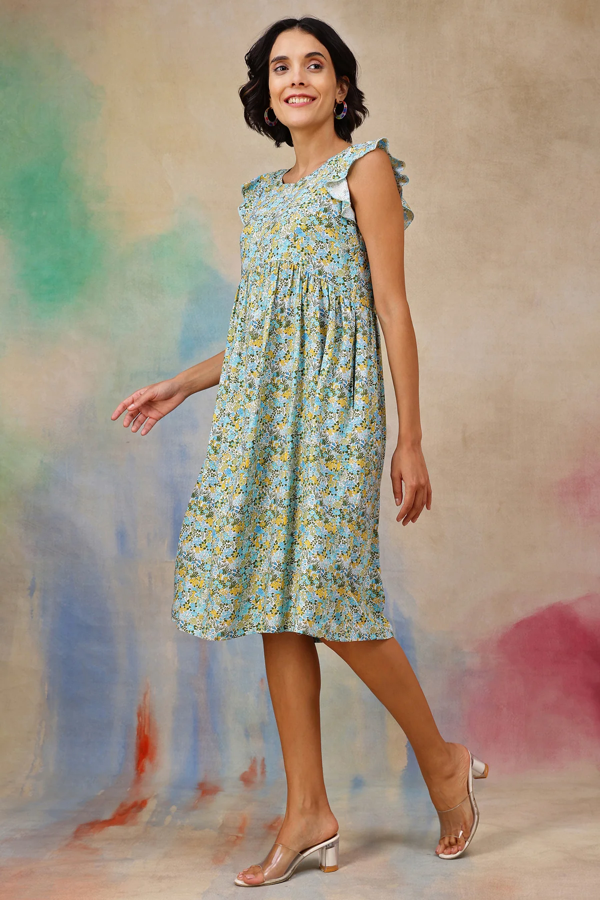 Ditsy Blue Floral Bloom Zip Feeding Dress - Image 8