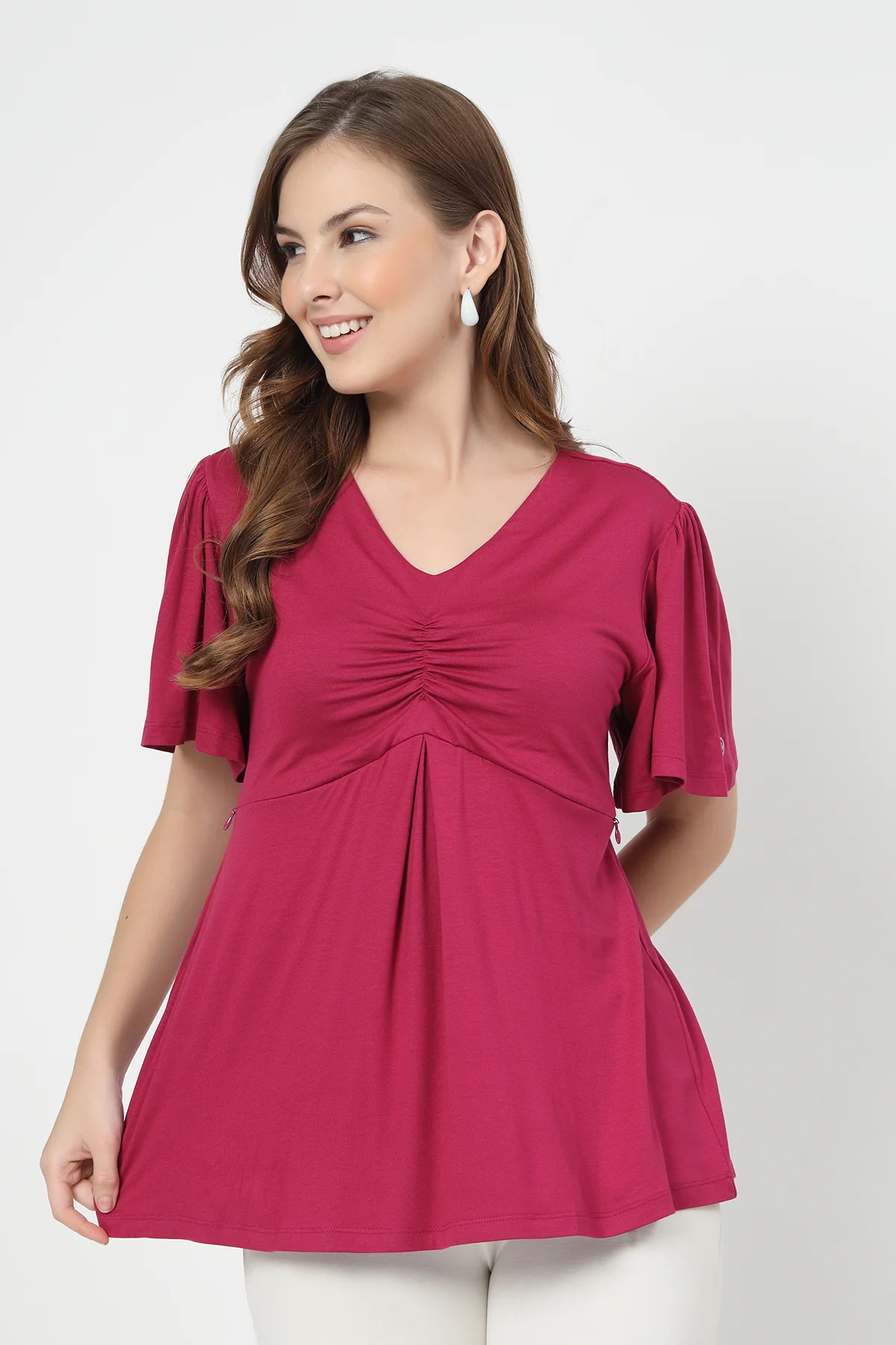 Feeding top with in-built bra - Deep Rose - Image 4