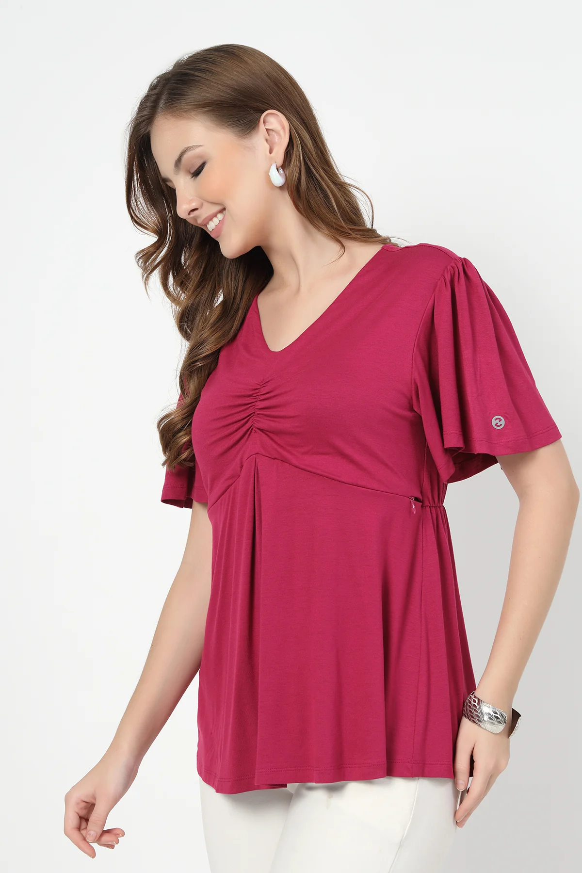 Feeding top with in-built bra - Deep Rose - Image 7