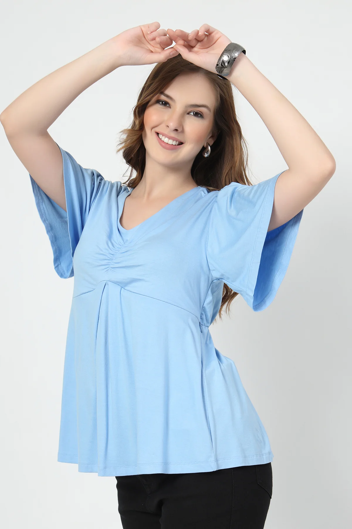 Feeding top with in-built bra - Ice Blue