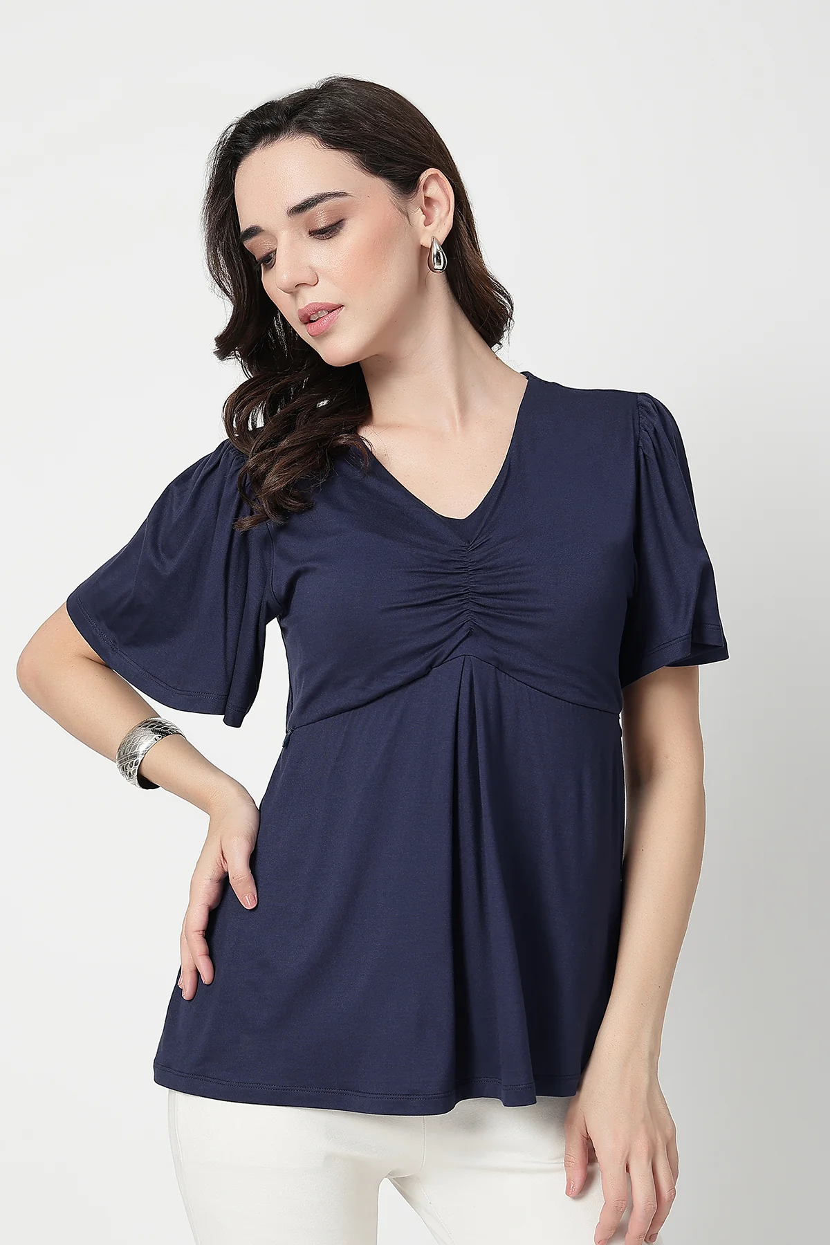 Feeding top with in-built bra - Navy