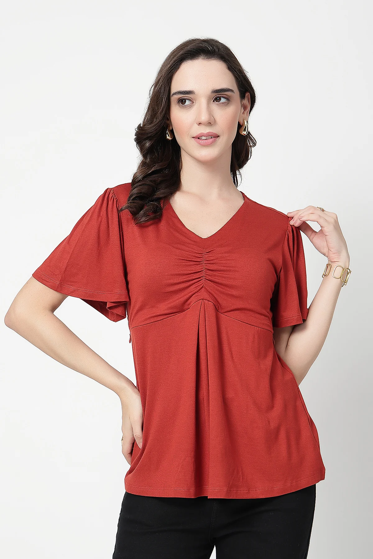 Feeding top with in-built bra - Rust