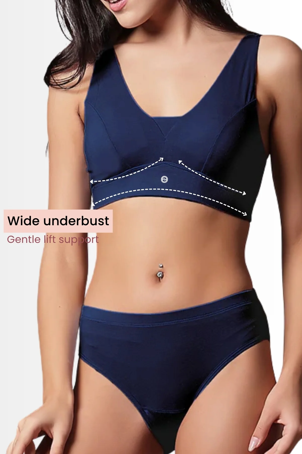 Fixed Padded Modal Maternity Feeding Bra with Support - Navy - Image 5