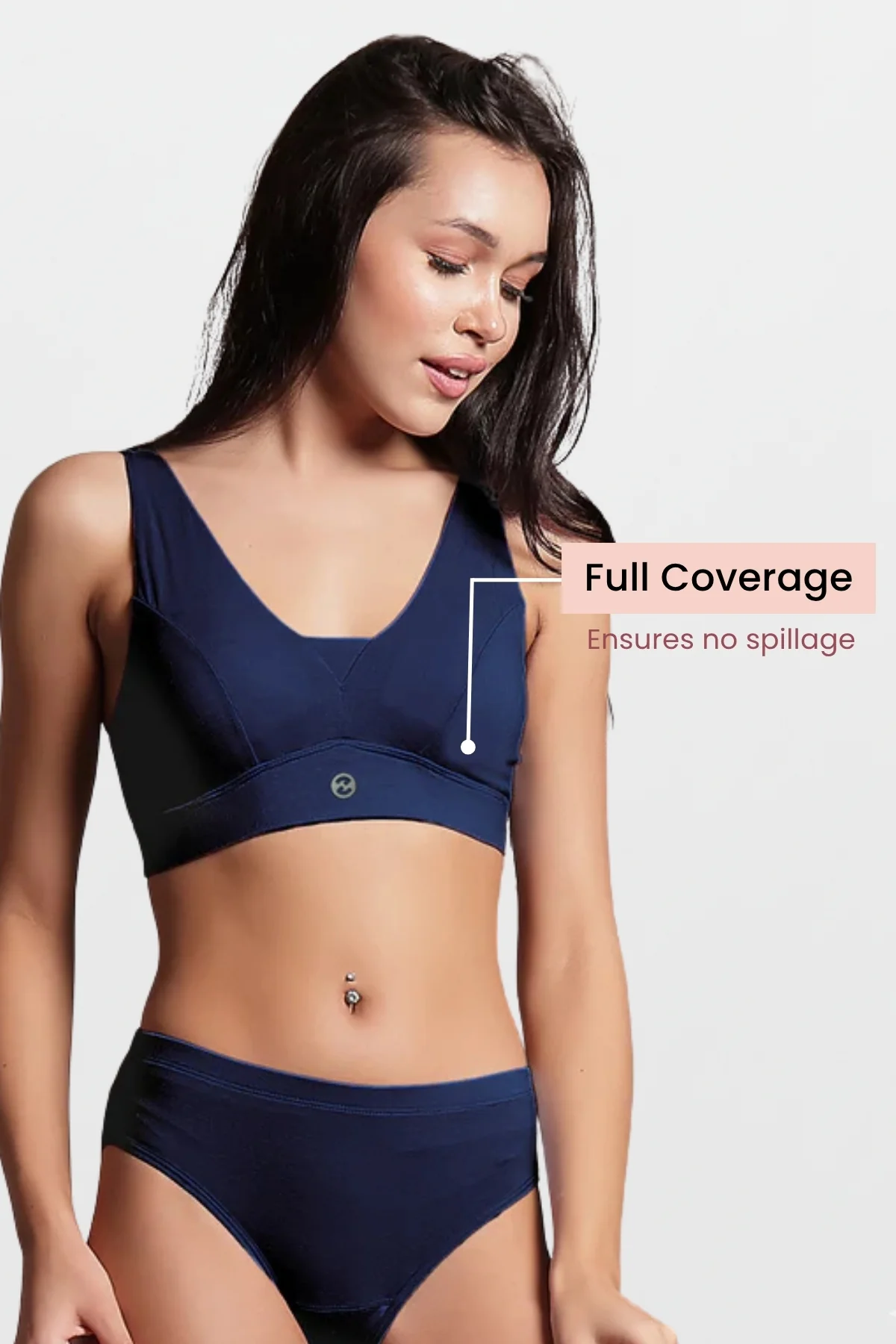 Fixed Padded Modal Maternity Feeding Bra with Support - Navy - Image 7