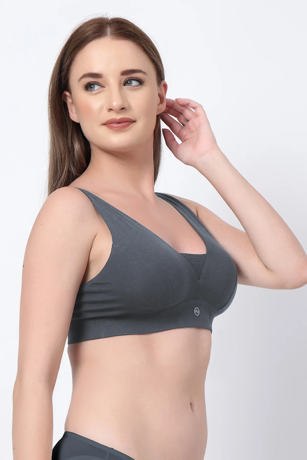 Fixed Padded Modal Maternity Feeding Bra with Support - Steel Grey - Image 10