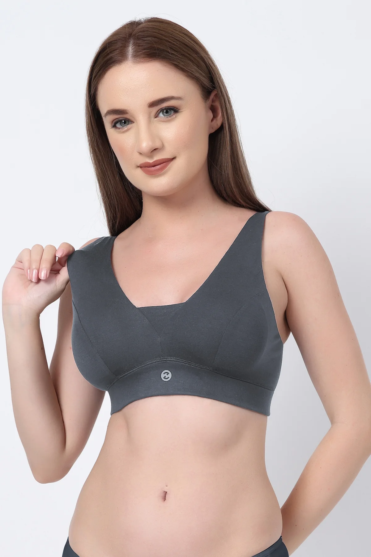 Fixed Padded Modal Maternity Feeding Bra with Support - Steel Grey - Image 13