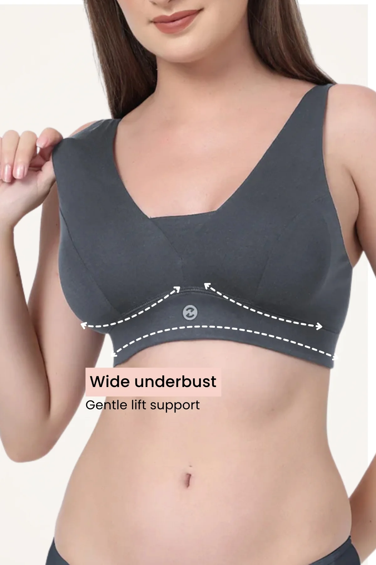Fixed Padded Modal Maternity Feeding Bra with Support - Steel Grey - Image 6