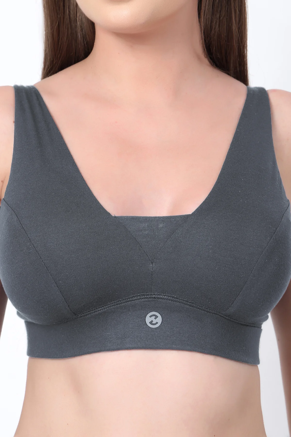 Fixed Padded Modal Maternity Feeding Bra with Support - Steel Grey - Image 8