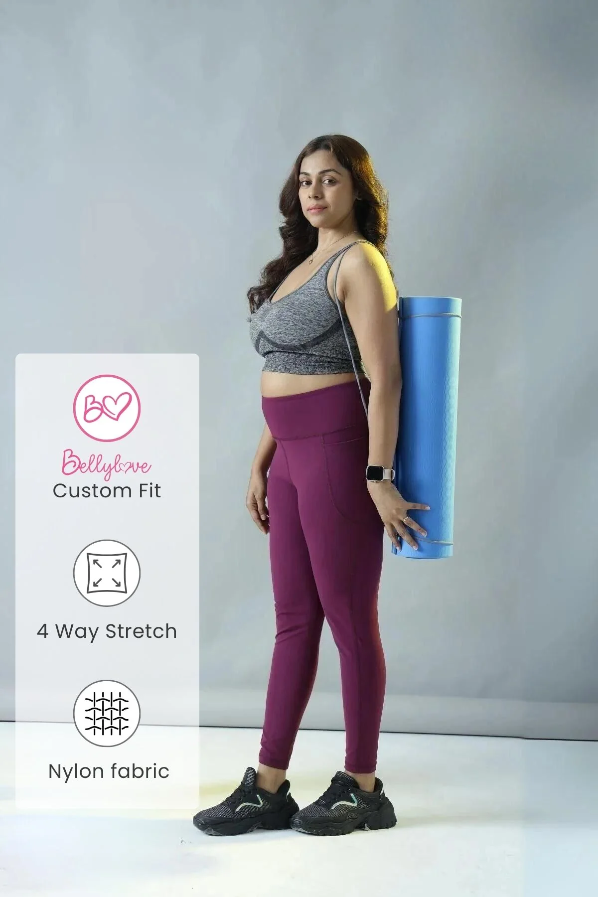 High Waisted Gentle Compression Wine Postpartum Leggings - Image 2