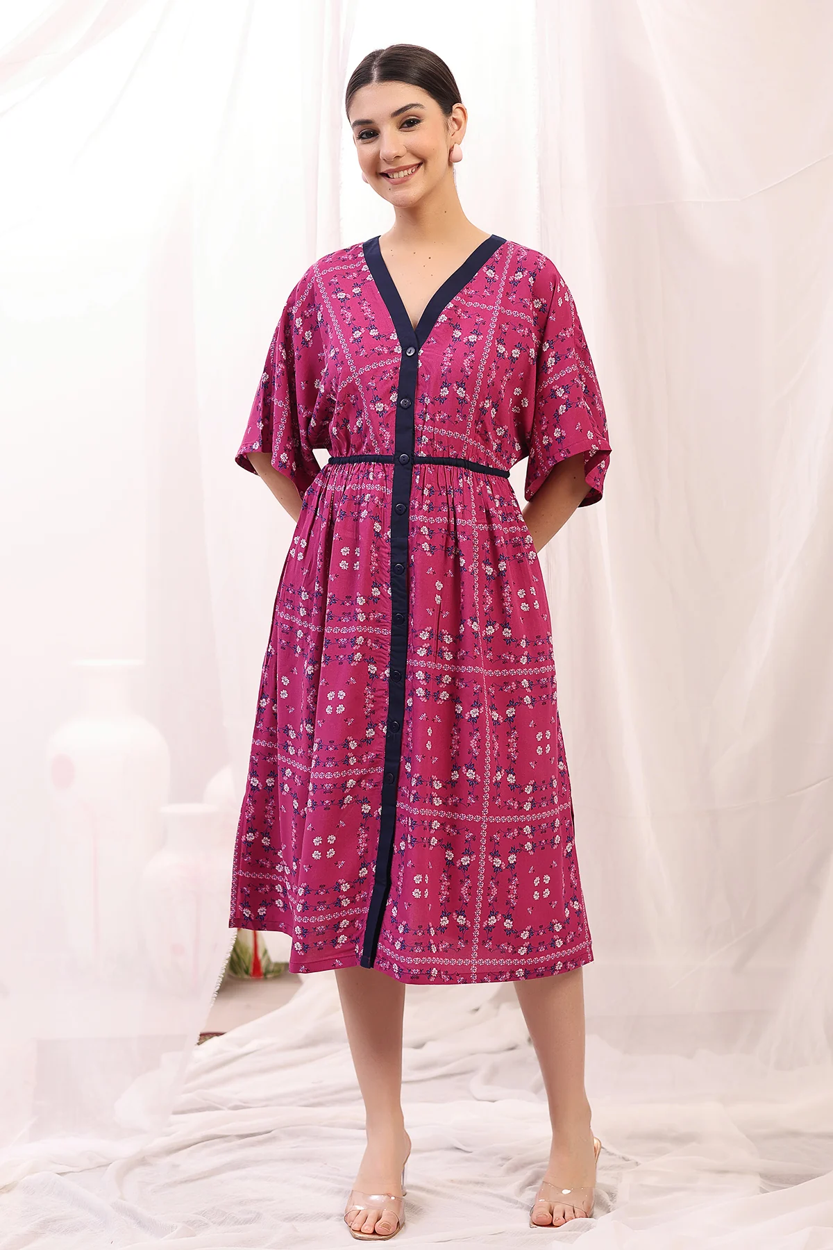 Floral Printed Zipless Feeding Shirtdress - Pink